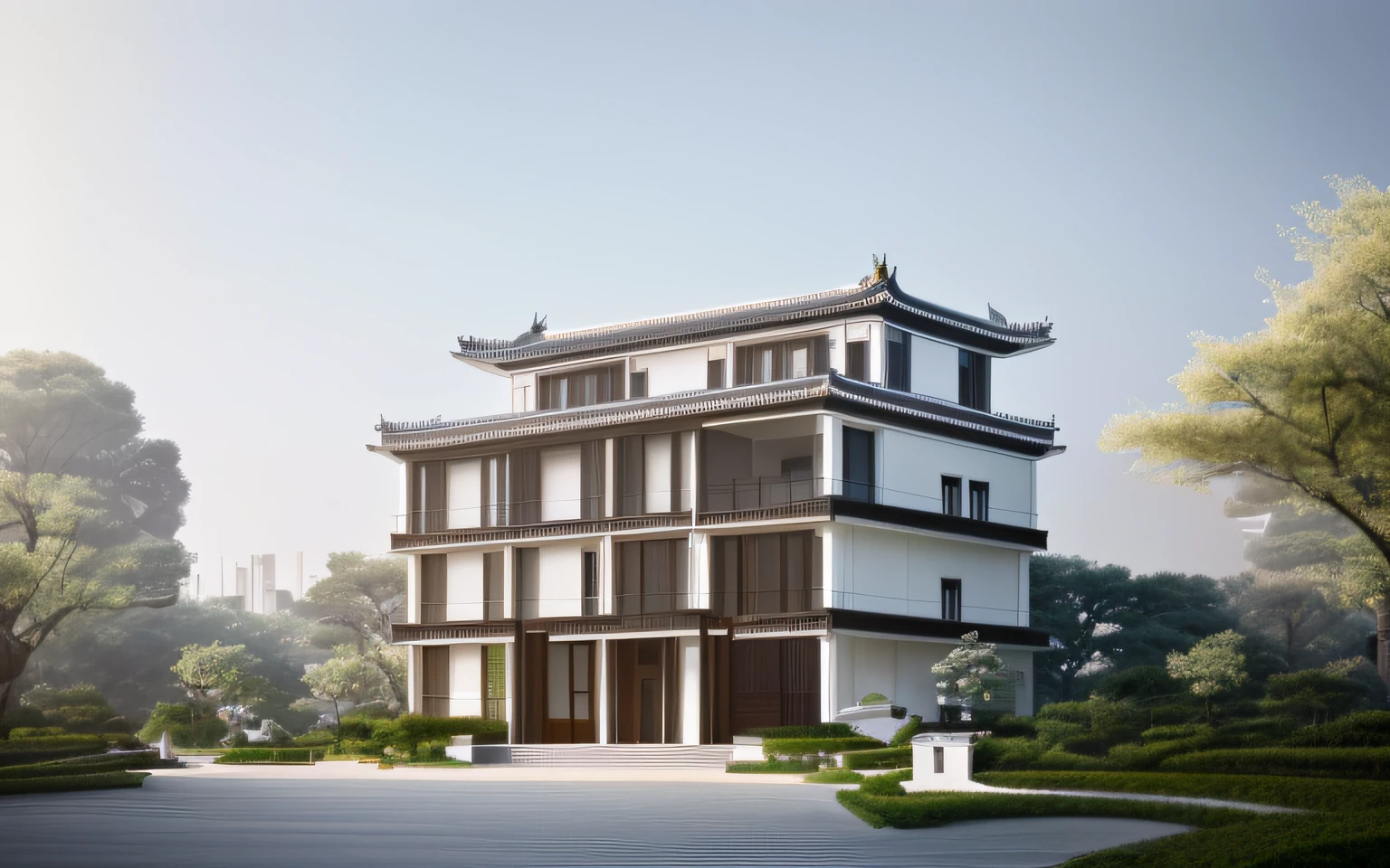The richest house in the world,designer:Pei Luming,Suzhou Museum,Black lines,White wall,Great architectural design, Super mansion with minimalist khaki facades,architectural photography,natural vibe,spring scenery,natural vitality,hyper HD,ultra - detailed,architectural photography,best photograpy,UE5 engine,Frey 6.0 render,Hyper-realistic rendering