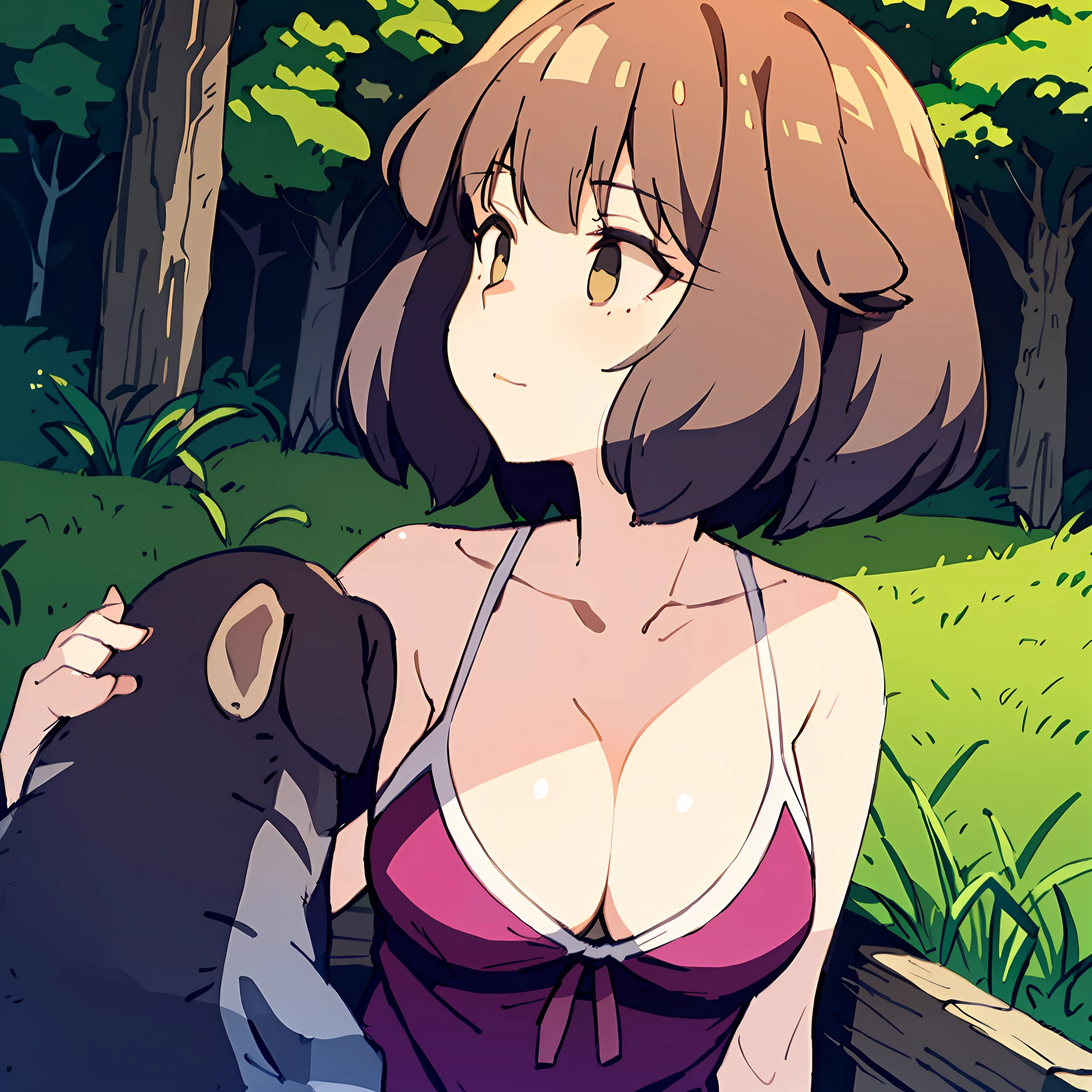 a puppy dog,One (closeup cleavage),
exteriors,the woods,
in the afternoon,(Graphic design effects),(Illustration skills),tmasterpiece, hyper HD, Best picture quality, A high resolution,16k, hyper-high detail