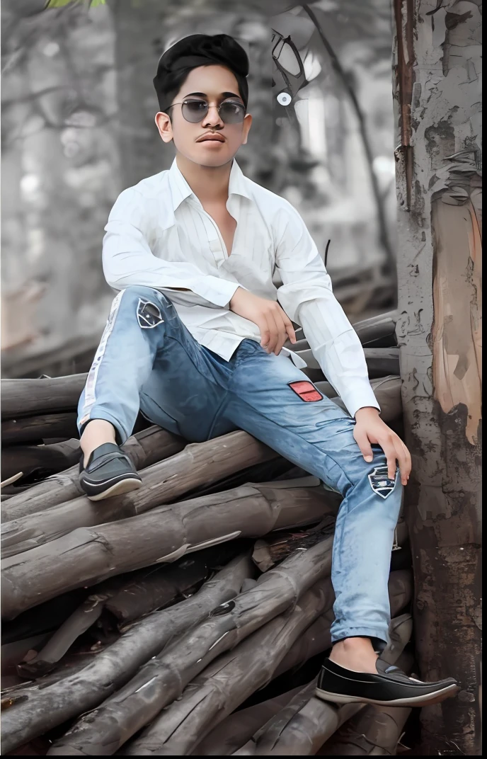 a close up of a person sitting on a pile of logs, casual photography, modeling shoot, full body photogenic shot, stylish pose, full body photograph, profile pic, full body photoshoot, with a cool pose, casual pose, full body portrait shot, inspired by Saurabh Jethani, shooting pose, model posing, modelling, mohamed chahin style, various poses shooting photos