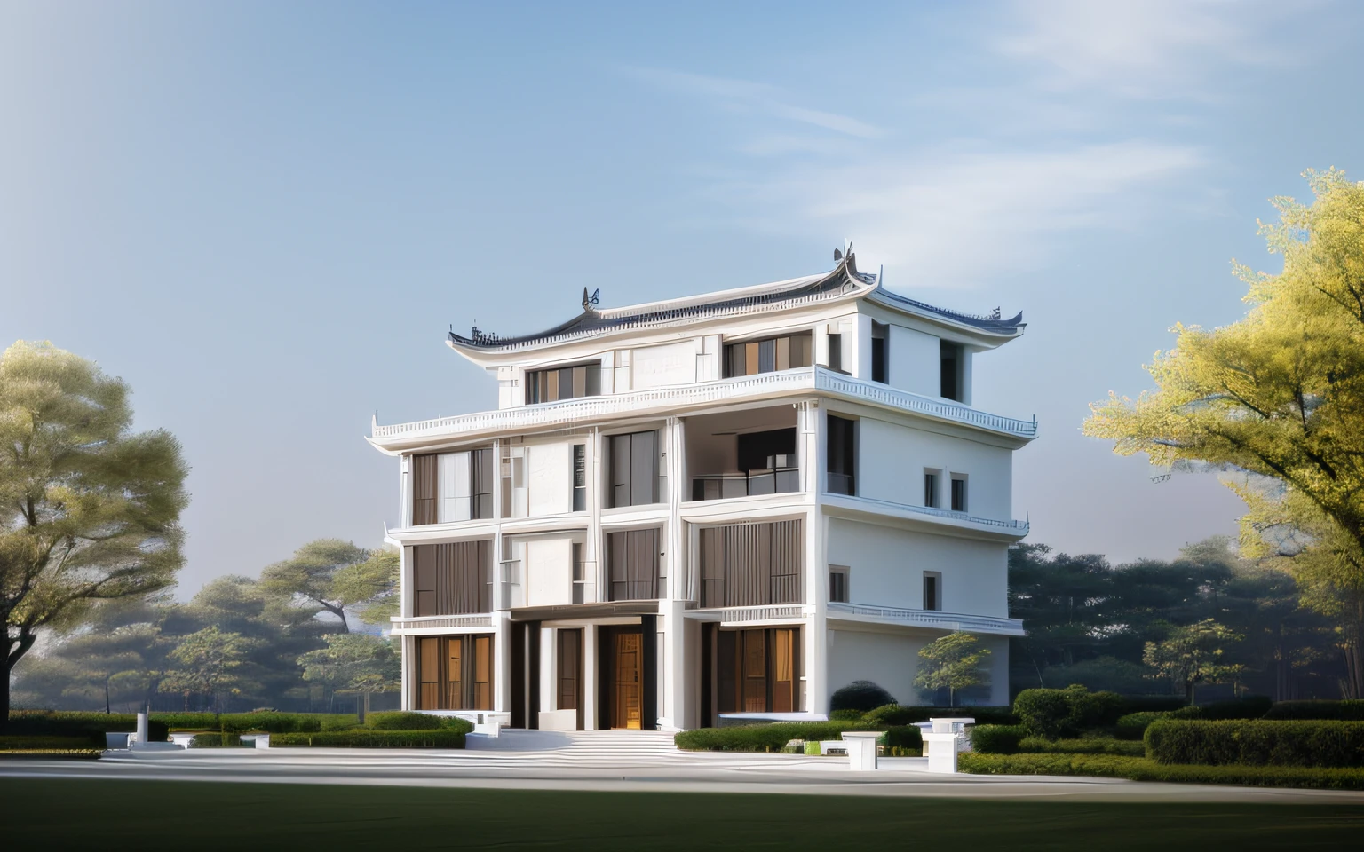 The richest house in the world,designer:Pei Luming,Suzhou Museum,Black lines,White wall,Great architectural design, Super mansion with minimalist khaki facades,architectural photography,natural vibe,spring scenery,natural vitality,hyper HD,ultra - detailed,architectural photography,best photograpy,UE5 engine,Frey 6.0 render,Hyper-realistic rendering