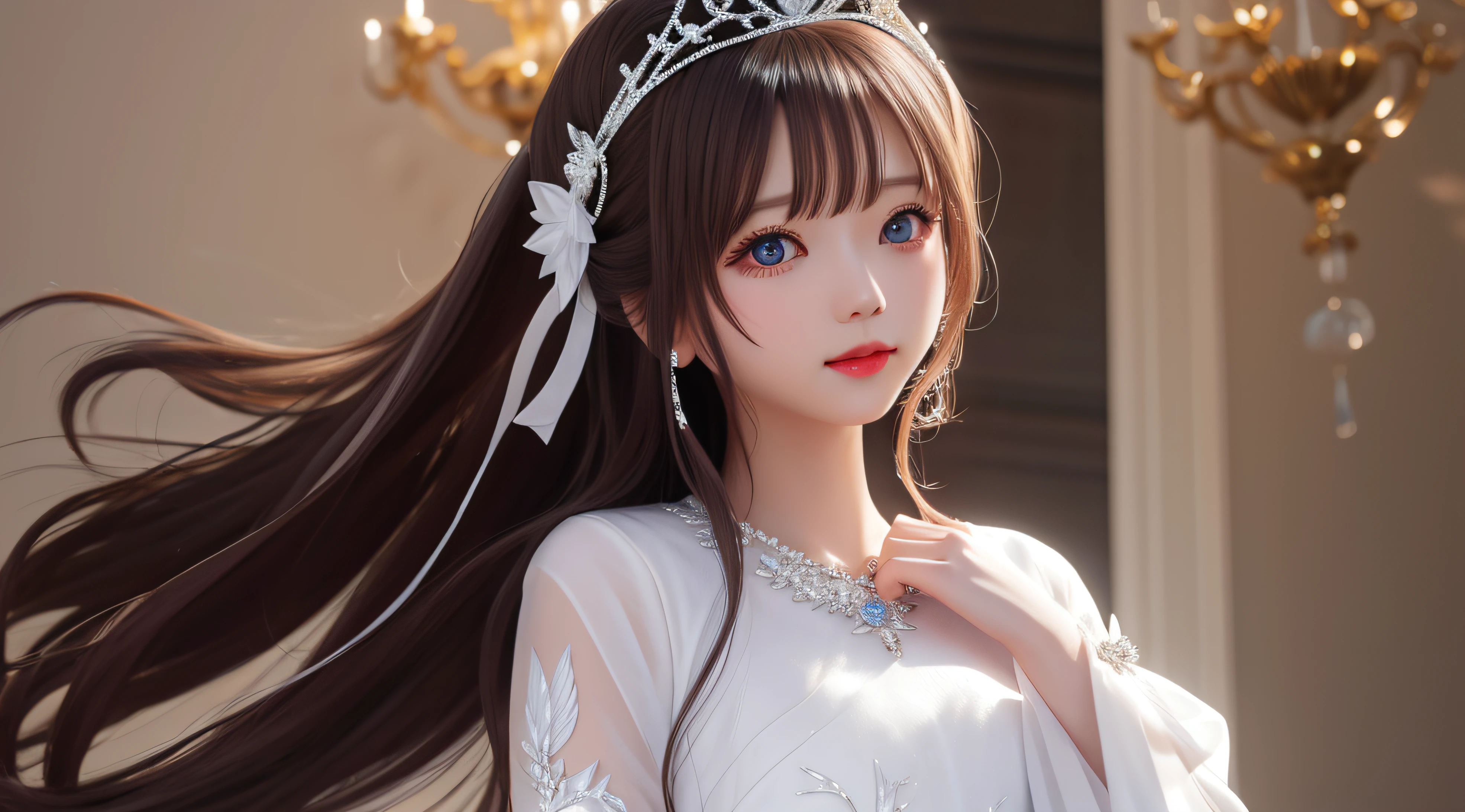 White dress，Simple tiara