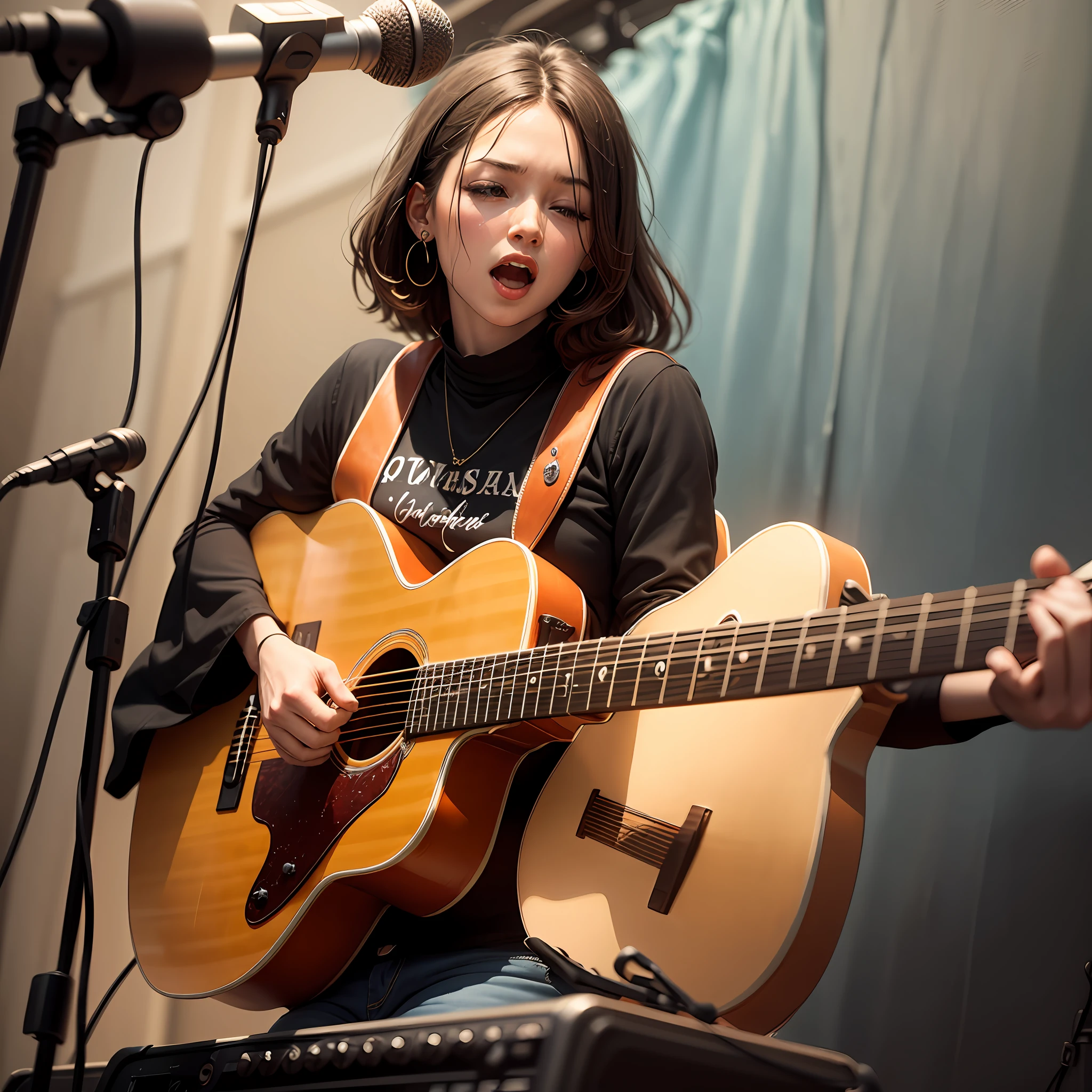 Create a Catholic singer singing and playing guitar using Christian symbols in a Christian league --auto