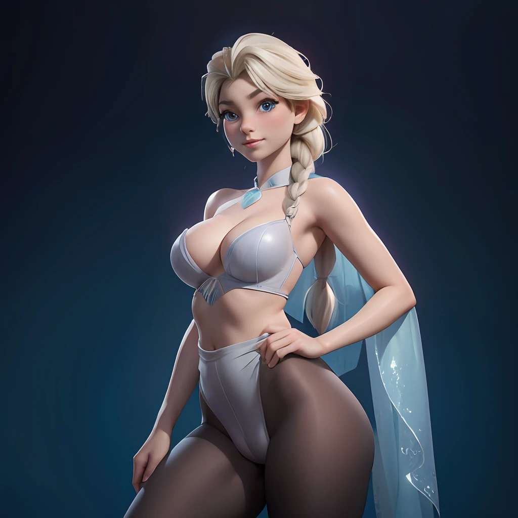 Full body of Elsa from Frozen, very big chest, big hips, skimpy clothes, playboy model, using only t-string and bra, tight, pantyhose spider net, big breast, real, camel toe, face utra-detailed, jacuzzi, slim waist, showing a lot of skin, poor clothes, looking at the camera, blurred background, full body, studio shot, Elsa, hyper realistic, wide angle cam