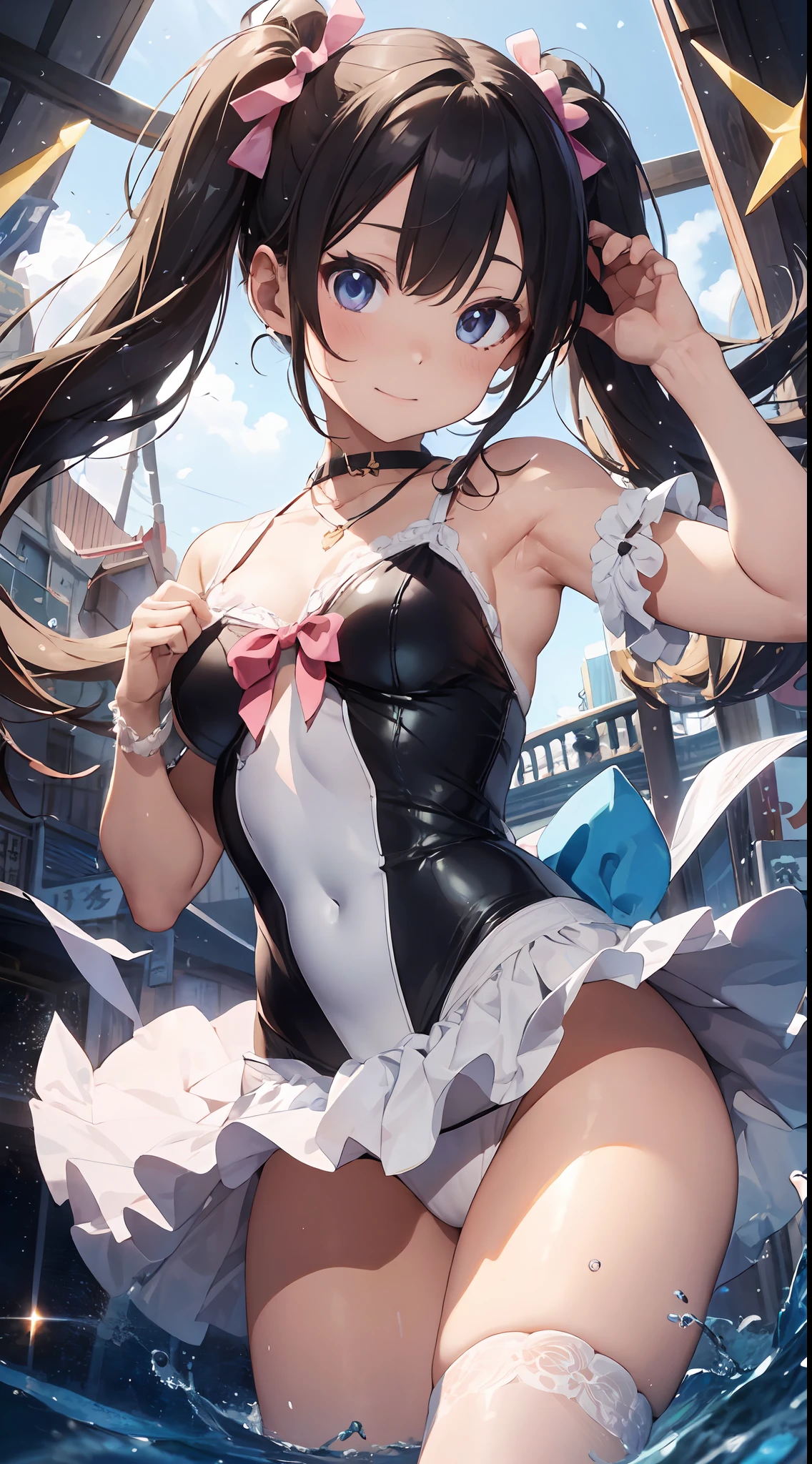 She was a pretty Japan schoolgirl magical girl。She has pink twin tails with ribboned hair and、He had big light blue eyes.。Her face is small and round、He had a sharp nose and plump lips.。Her skin is white and shiny,、I had pink blush.。Her body is delicate and dainty.、Had fluffy curves and balance。She wore a white and pink swimsuit-style costume。The costume is decorated with lace and ribbons.、The ruffles and skirts were fluffy.。The costume exposed sexy parts of her breasts, Buttocks, thighs thighs thighs thighs, etc.。She has a magic wand and、A necklace with light blue jewels and、With a hairband with a pink ribbon、White lace socks and、She also、I was wearing white shoes with pink ribbons.。
She was riding a Ferris wheel at a seaside amusement park。The Ferris wheel is a colorful gondola spinning.、It was sparkling in the night sky。The sea is dark and blue、The waves were quiet and calm。The sky is full of stars、The moon was shining brightly。The background has depth and perspective.、It looked realistic and three-dimensional。(quality: 2) (picture quality: 2) (detail: 2) (masutepiece: 2) (Official art: 2) (meticulously detailed masterpiece: 2) (realistic in every detail: 2)
The camera shot from her front。The camera focused on her face, Chest and legs、Other attractive parts。The camera captured her cute facial expressions and gestures such as smiles, winks and poses.。The camera caught her gaze waving at the camera。The camera told her that she was the cutest and absolutely invincible magical girl in the world.。
(quality: 2) (picture quality: 2) (detail: 2) (masutepiece: 2) (Official art: 2) (meticulously detailed masterpiece: 2) (realistic in every detail: 2) (human body based on human anatomy: 2) (shape retention of fingers: 2) (Attractive eyes: 2)
This portrait was created using the world's best cameras and lenses。Camera settings have been adjusted to fit the scene perfectly。The camera settings are as follows。
shibori:F/1.4
Shutter Speed:1/1000 seconds
...ISO:100
focal lengt