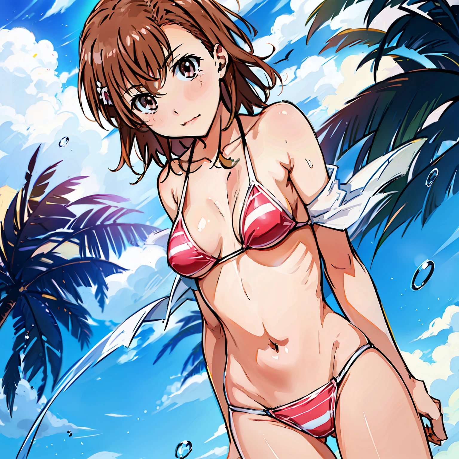 1girl, solo, bikini, bragas, , misaka mikoto