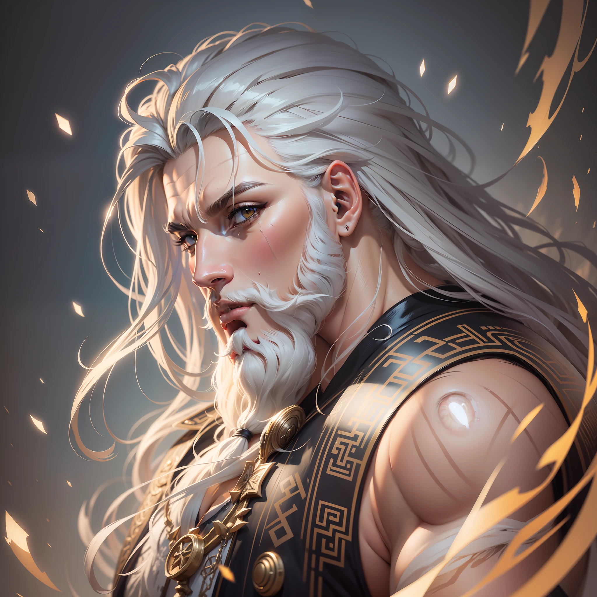 Full potrait of Rugged muscular zeus greek god of lightening, anime version,full long white hair highly intricate detailed, light and shadow effects, intricate, highly detailed, digital painting, art station, concept art, smooth, sharp focus, illustration, advanced digital anime art, atmospheric lighting, detailed face, 8 k, hq, artstation, by makoto shinkai, stanley artgerm lau, wlop, rossdraws ”