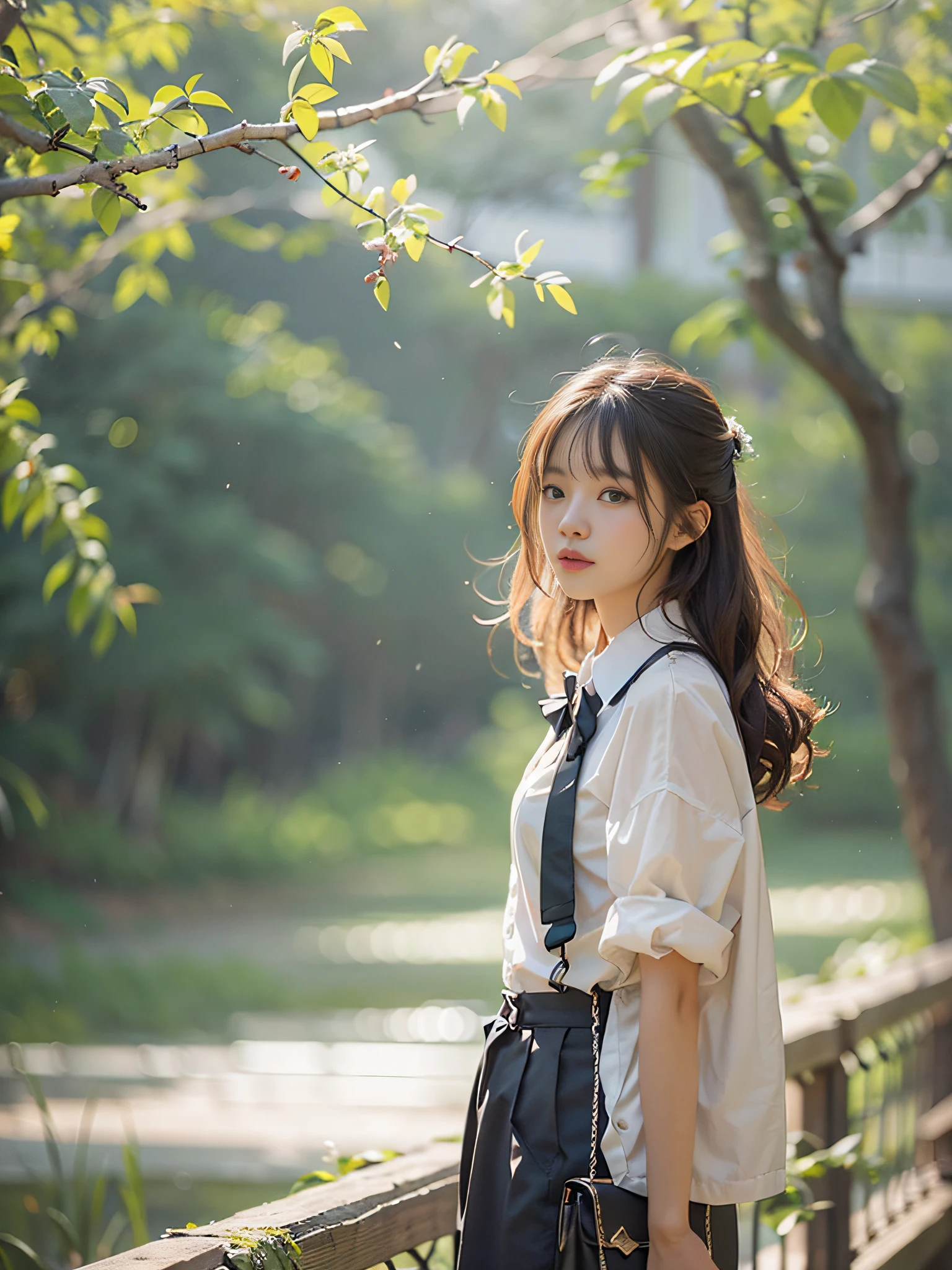 女の子1人、20yr old、a picture、realisticlying、top-quality、A detailed face、s Office、细致背景、Diffused sunlight、depth of fields、Bokeh