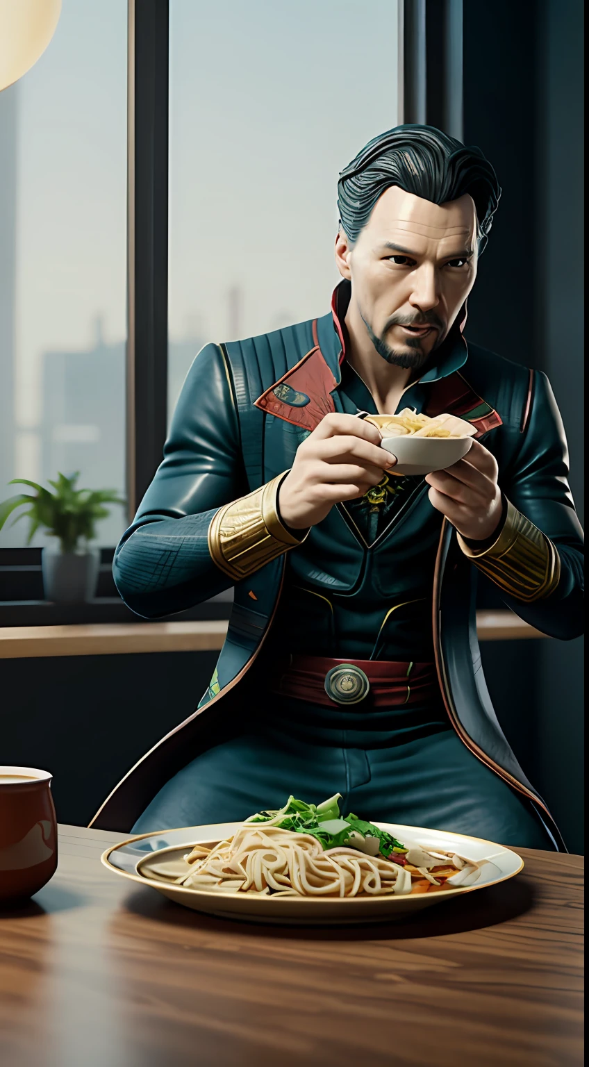 doctor strange eating noodles, octane render, unreal engine, highly detailed, intricate