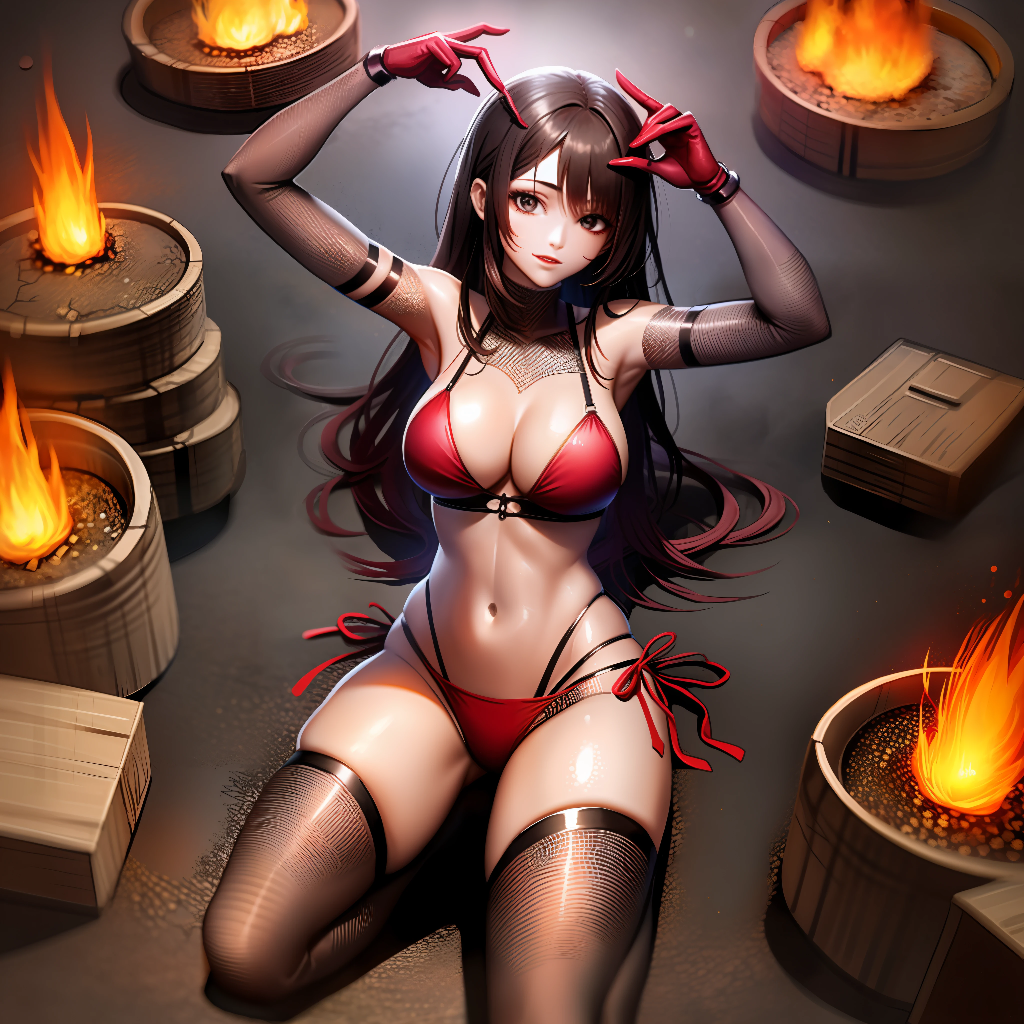 Hot Sexy Spider girl Wear ripped Bikini with fire background , Full Body