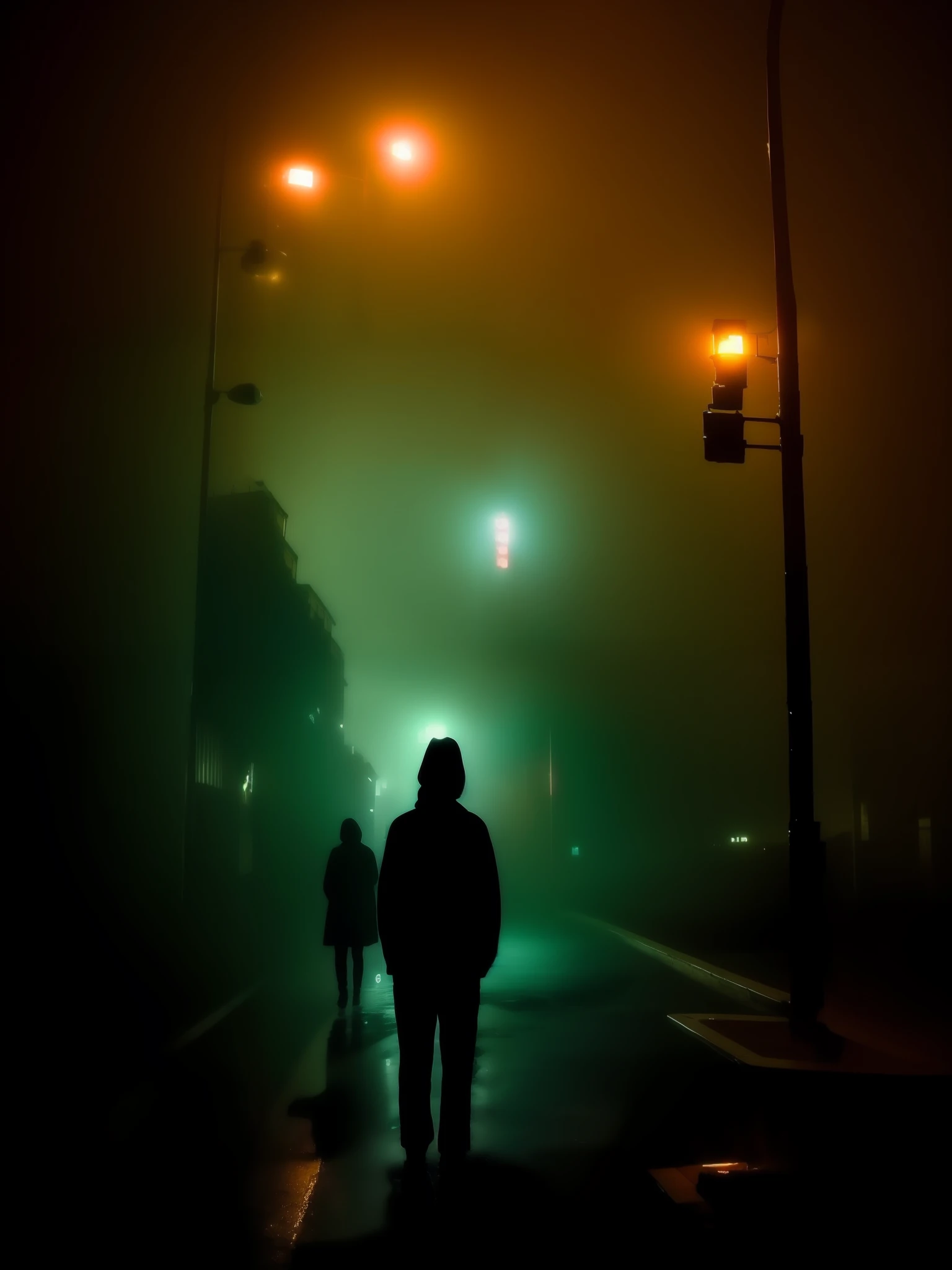 the dark side of the Jakarta city, eerie person silhouette, eerie thriller aesthetic!!!!, dark eerie photograph, dark eerie photo, u