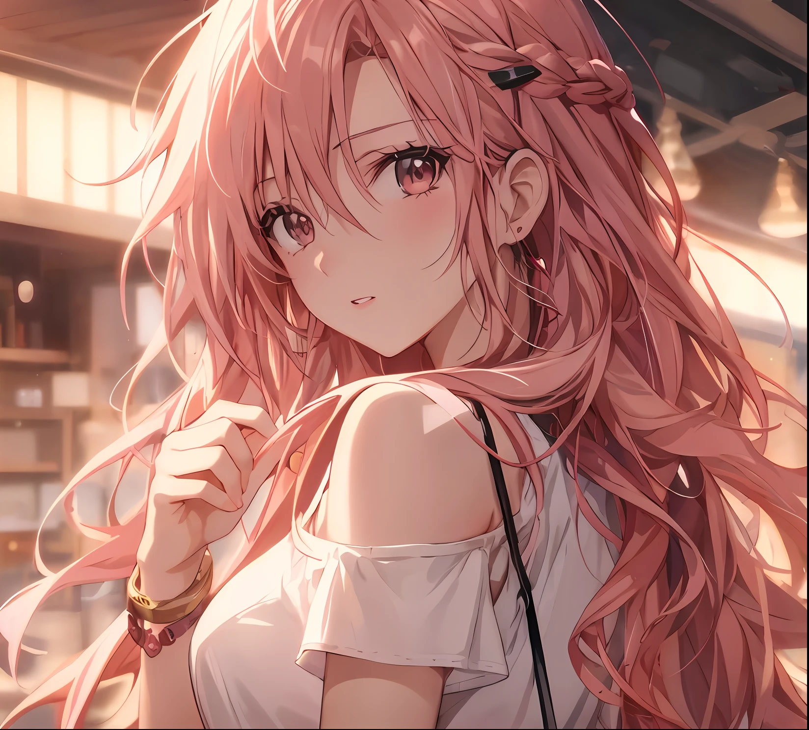 anime girl with long pink hair and a white top, anime visual of a cute girl, Anime girl with long hair, seductive anime girls, Best anime 4k konachan wallpaper, style of anime4 K, Anime wallpaper 4 k, Anime wallpaper 4K, 4K anime wallpaper, anime visual of a young woman, Beautiful anime girl, Smooth anime CG art