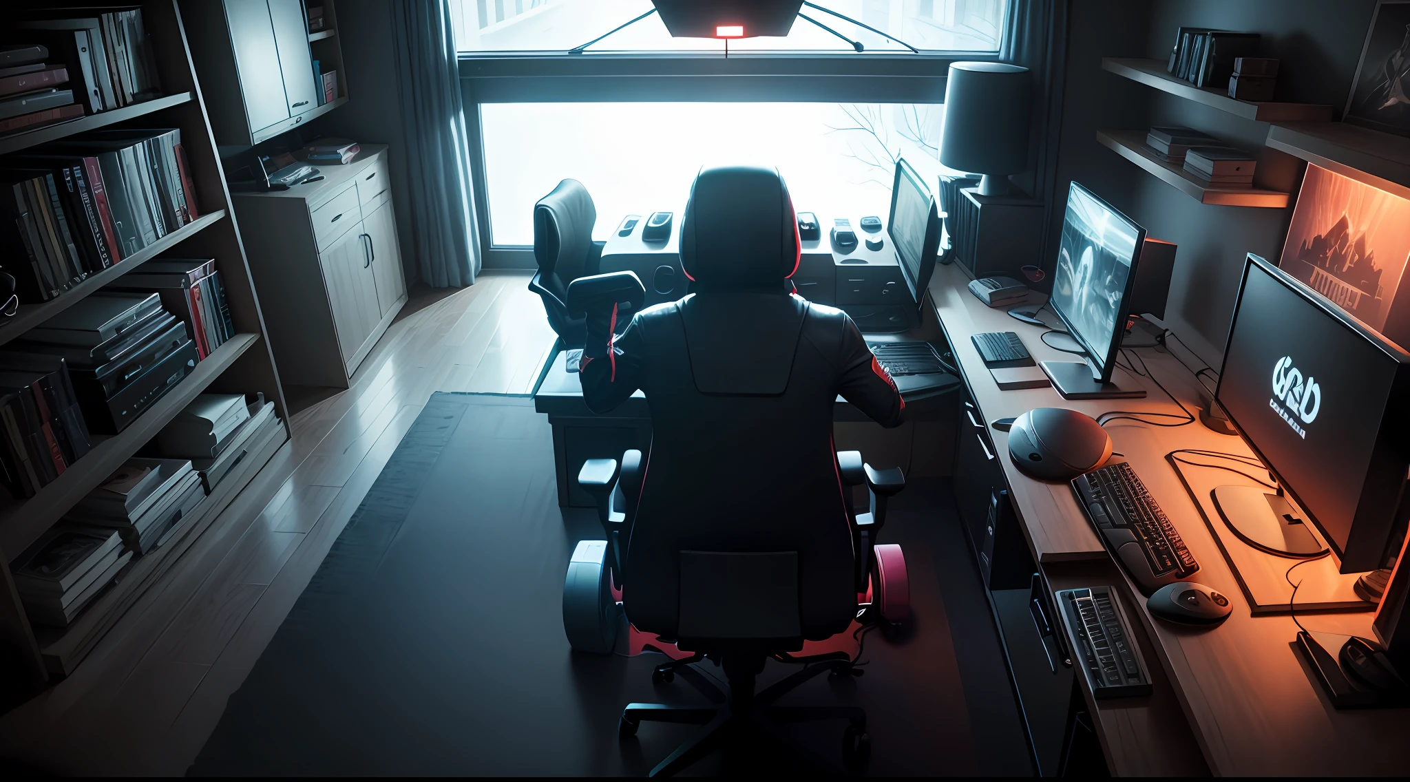 Create a dark gamer room scenario --auto
