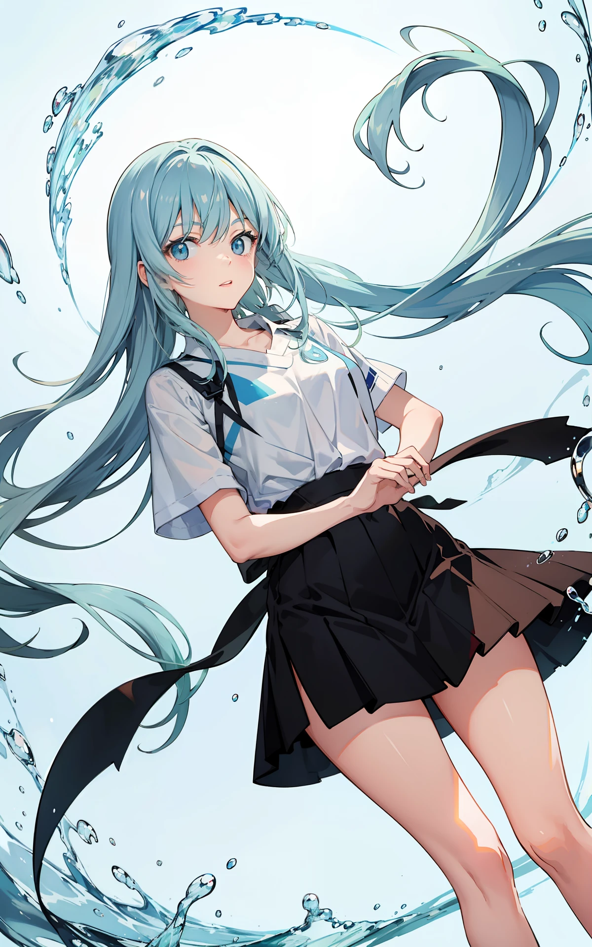 2D two-dimensional manga style light blue long hair scattered girl wearing group master and shirt Ultra HD meticulous