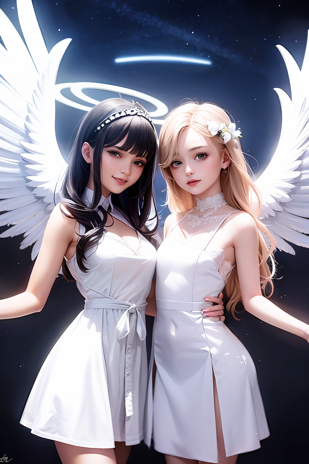 girls,angelicales,Halo wings,White dress,with light glowing,diadems