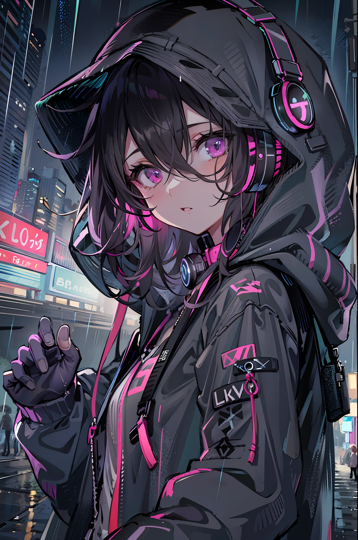 Anime girl with hoodie fashion and headphones