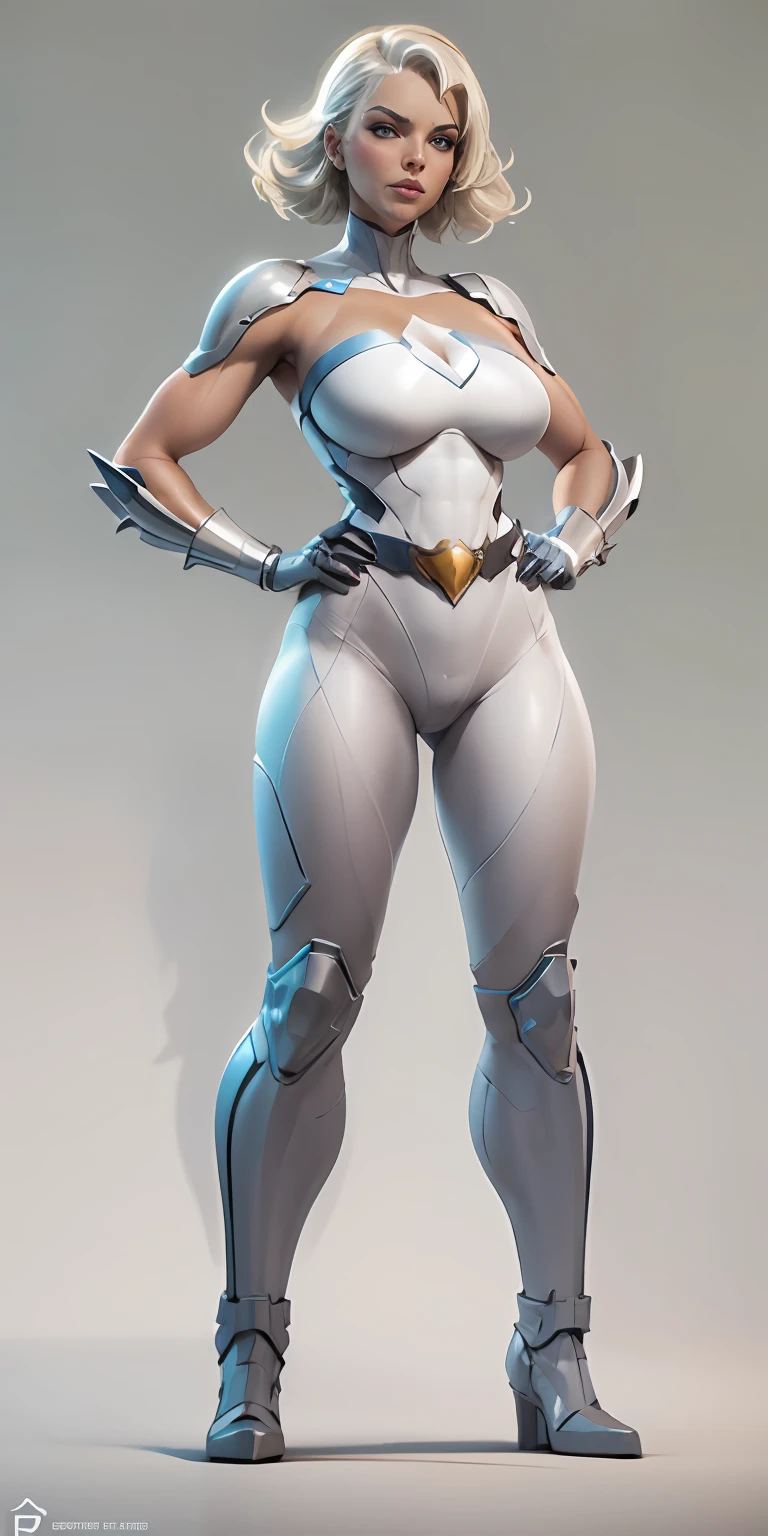 Powergirl from DC, big breasts, frontal, full-length, looking at the camera, facing the audience, standing pose, simple background, three-dimensional light, detailed full-body concept, sleek digital concept art, beautiful full-body concept art, art trend, CGsociety full-length,