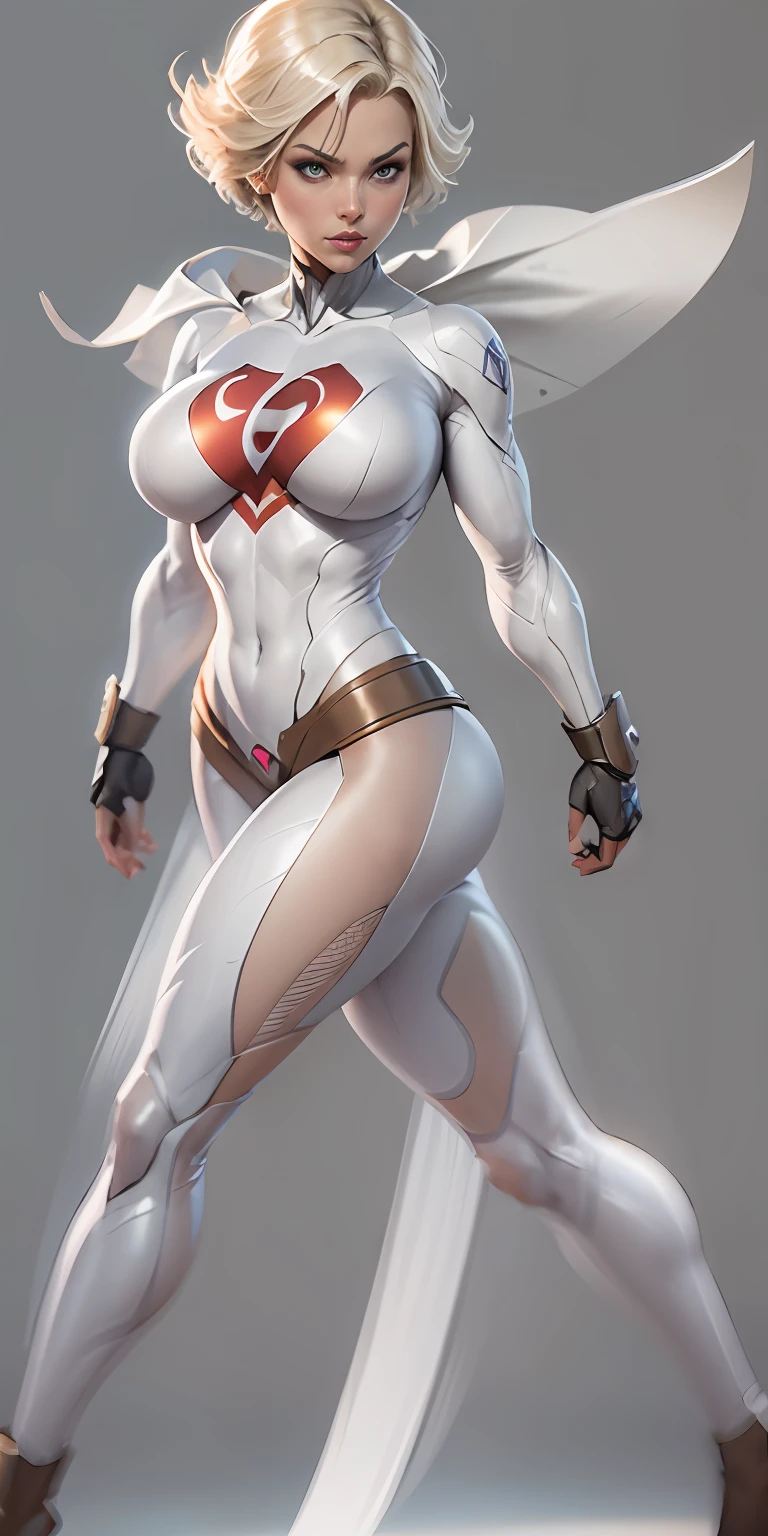 Powergirl from DC, big breasts, frontal, full-length, looking at the camera, facing the audience, standing pose, simple background, three-dimensional light, detailed full-body concept, sleek digital concept art, beautiful full-body concept art, art trend, CGsociety full-length,