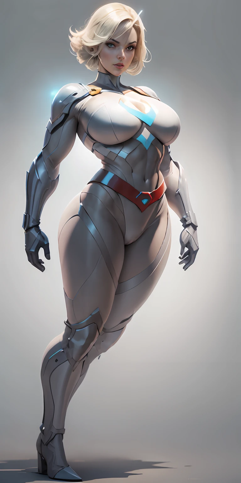 Powergirl from DC, big breasts, frontal, full-length, looking at the camera, facing the audience, standing pose, simple background, three-dimensional light, detailed full-body concept, sleek digital concept art, beautiful full-body concept art, art trend, CGsociety full-length,