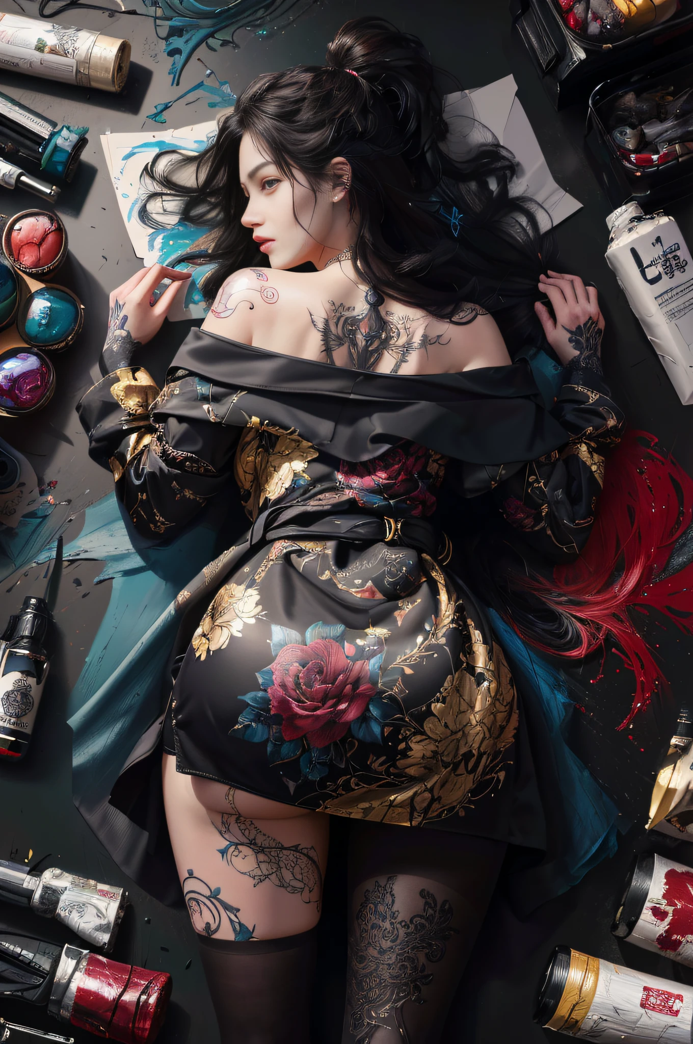 (8K, RAW photo, Best quality, Masterpiece:1.2), (Realistic, photo-realistic:1.37), Ultra-detailed,(detailed beautiful girl:1.4),The Arad woman lay on the floor，There are tattoos on the body, Beautiful digital artwork, Detailed painting 4 K, Deviantart ArtStation CGSCOSIETY, stunning digital illustration, 8K high quality detailed art, Ross Tran 8 K, Realistic digital art 4 K, Realistic digital art 4K, trending on artstation 4k, cyberpunk art ultrarealistic 8k