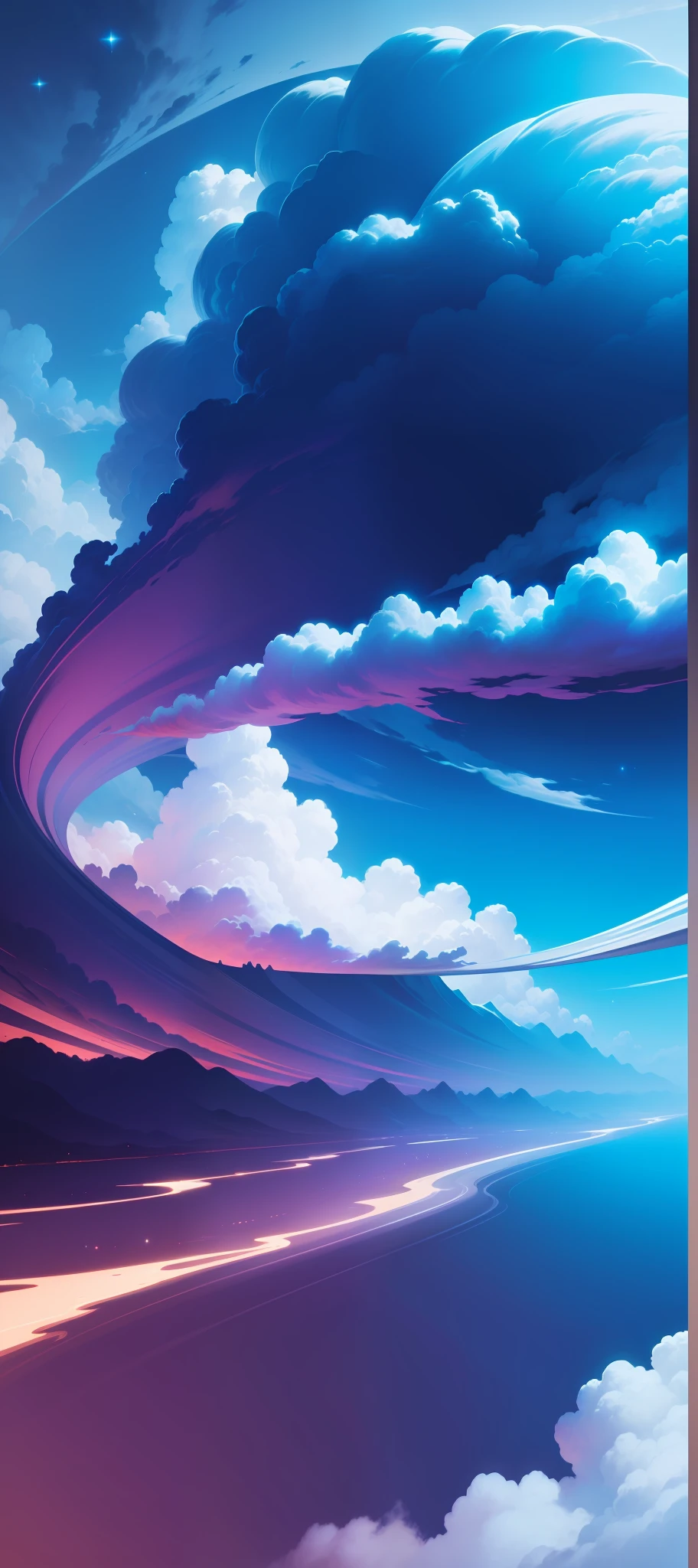 Master masterpieces，The contour is sharp，Magnificent clouds，dream magical，high contrast light and shadows，Dingdall effect，Dingdall effect，Imitation apple style wallpaper，hyper realisitc，Light，Reflective，abstracted，Simple，hyper realisitc，Fantasy galaxy