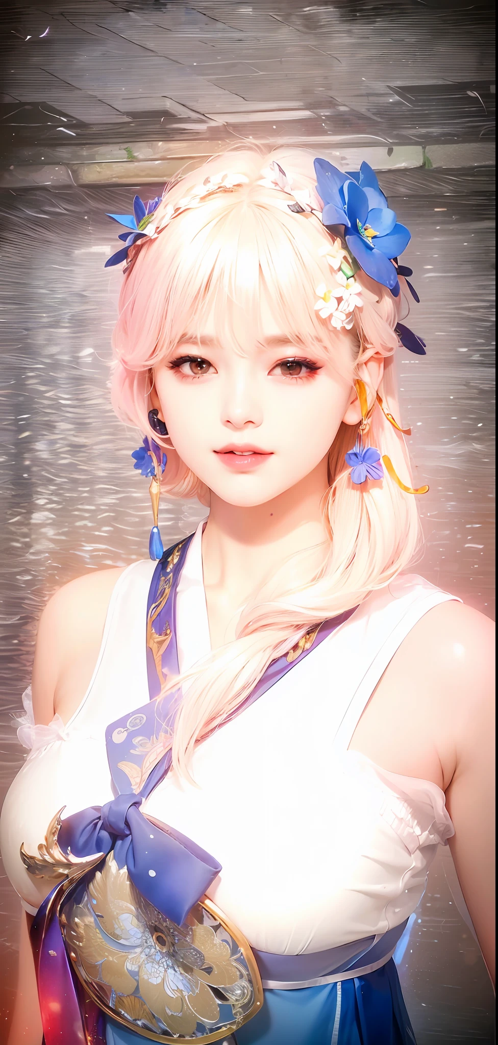 (8k, RAW photo, photorealistic:1.25) ,( lipgloss, eyelashes, gloss-face, glossy skin, best quality, ultra highres, depth of field, chromatic aberration, caustics, Broad lighting, natural shading, Kpop idol) looking at the audience With serenity and goddess-like bliss, sadistic face smile,