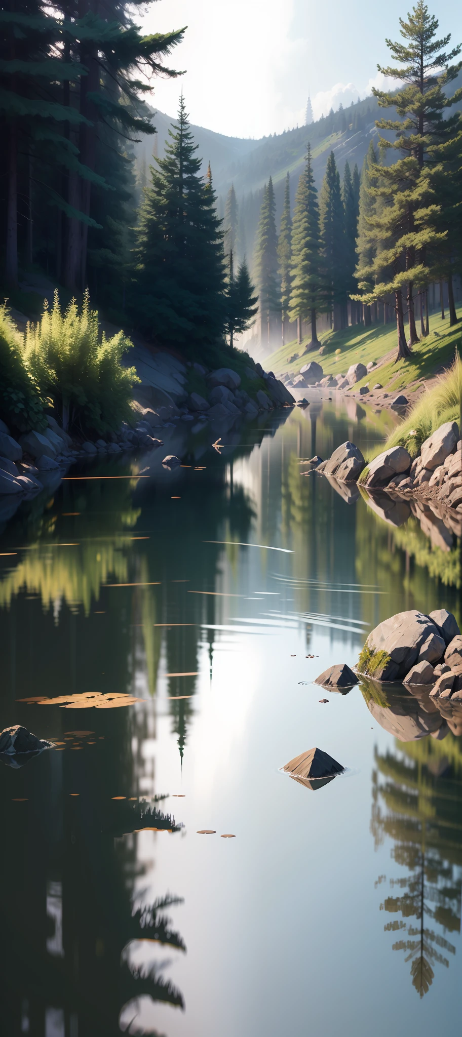 Master masterpieces,Hasselblad Landscape column award-winning work(high high quality+Delicate bluish gray tones)CG unity 8k wallpaper,A highlight masterpiece(Highlight 0.89),dingdall effect,mist(Mist 1.2),High quality wallpapers,Imitation iOS style,Simple,Master masterpieces,small stream,Reflective water surface(Water surface reflection1.5),Super light and shadow,BestWorks,Pixiv Best Landscape Work,stylised,Landscape class,smoothness。
