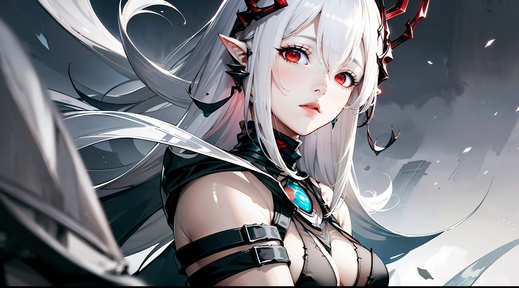 (floating and spread hair:1.2), (detailed and delicate and flexible eyes),(1girl,arm, oripathy lesion (arknights),splash ink,:1.2),mudrock (arknights), white hair,red eyes, solo,hair ornament, pointy ears,oripathy lesion (arknights), infection monitor (arknights), (corrpution,cowboyshot:1.15), kda, fov,f/1.8, side lighting, sunlight on people (masterpiece, best quality, Ultra Detail, wallpaper, detailed shiny skin, flawless, 8k, RAW, highres,absurdres,:1.3), (detailed super oily shiny skin:1.1),[wet:0.8|mucus], colorful, power scene,(imid shot:0.95), (Dynamic angle, upper body, Facial effects),