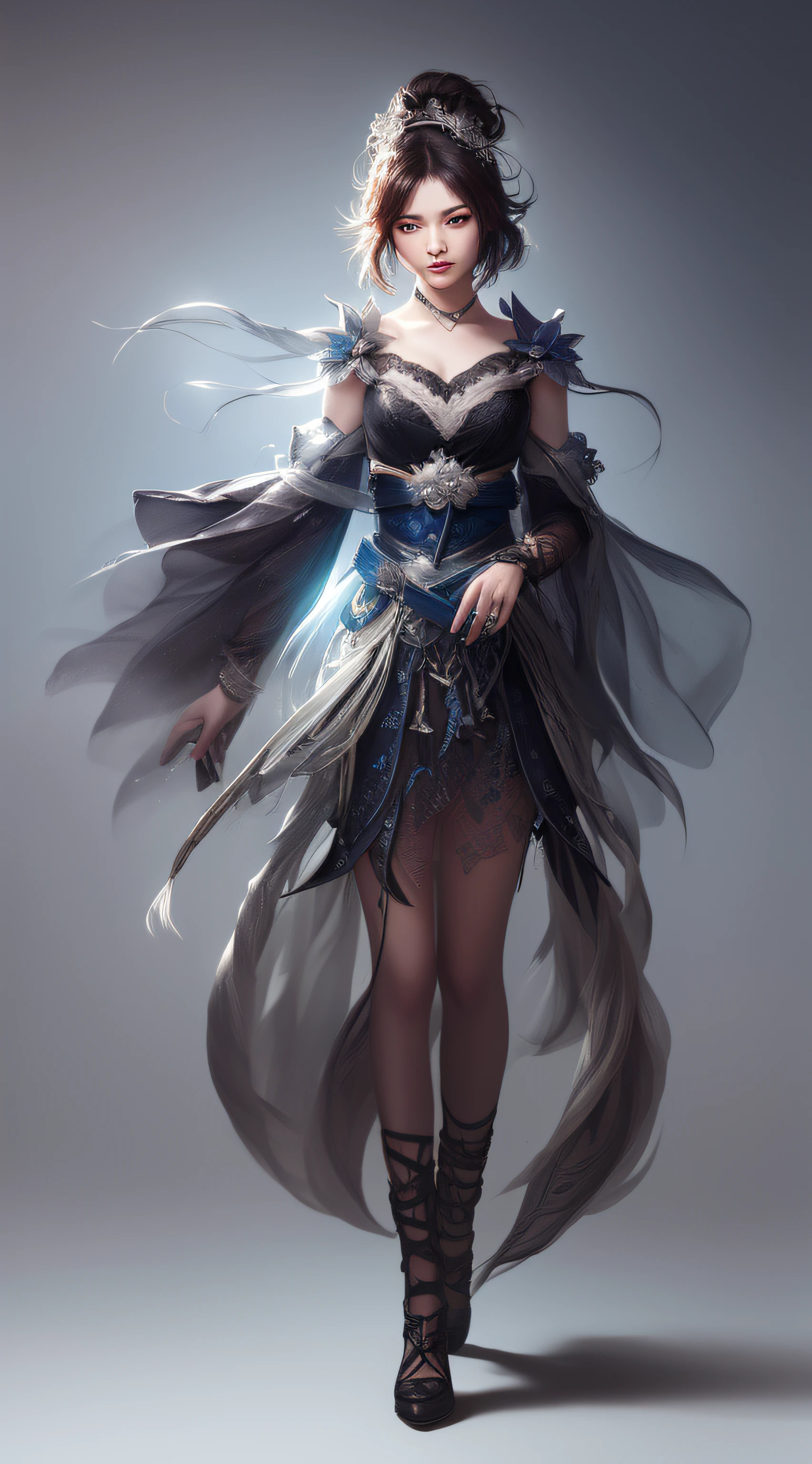 (8k, RAW Photos: 1.2), Best Quality, Illustration, Beautiful Painting, 1 Woman, Beautiful Face, Delicate Skin, Gorgeous Bun, Hair Accessories, Hanfu, Full Body, High Detail, Accent, Color Ink Painting, Splash Color, ((((colorful))), lycoris, sketch, denoising, ink splash, dramatic, cinematic, particle effects, fairy style, white background, super high resolution, best shadow, RAW, (HDR) (wallpaper) (cinematic lighting) (sharp focus), masterpiece, (Very detailed CG unified 8k wallpaper)