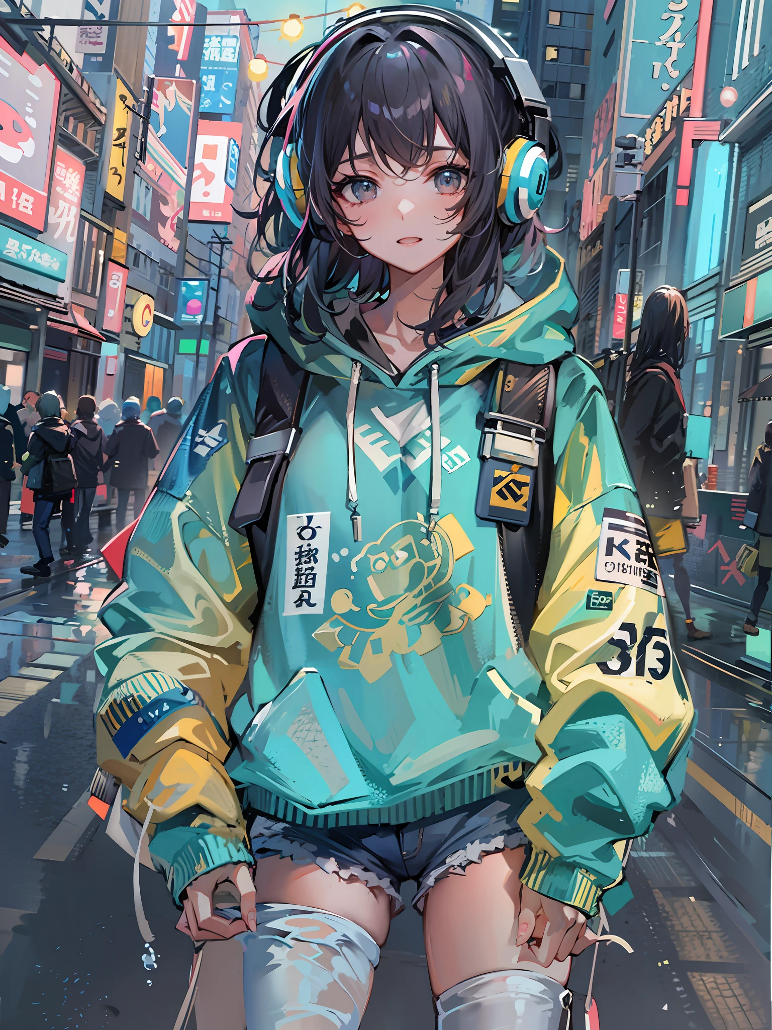 Right hand clothing sleeve、Blue and yellow hoodie