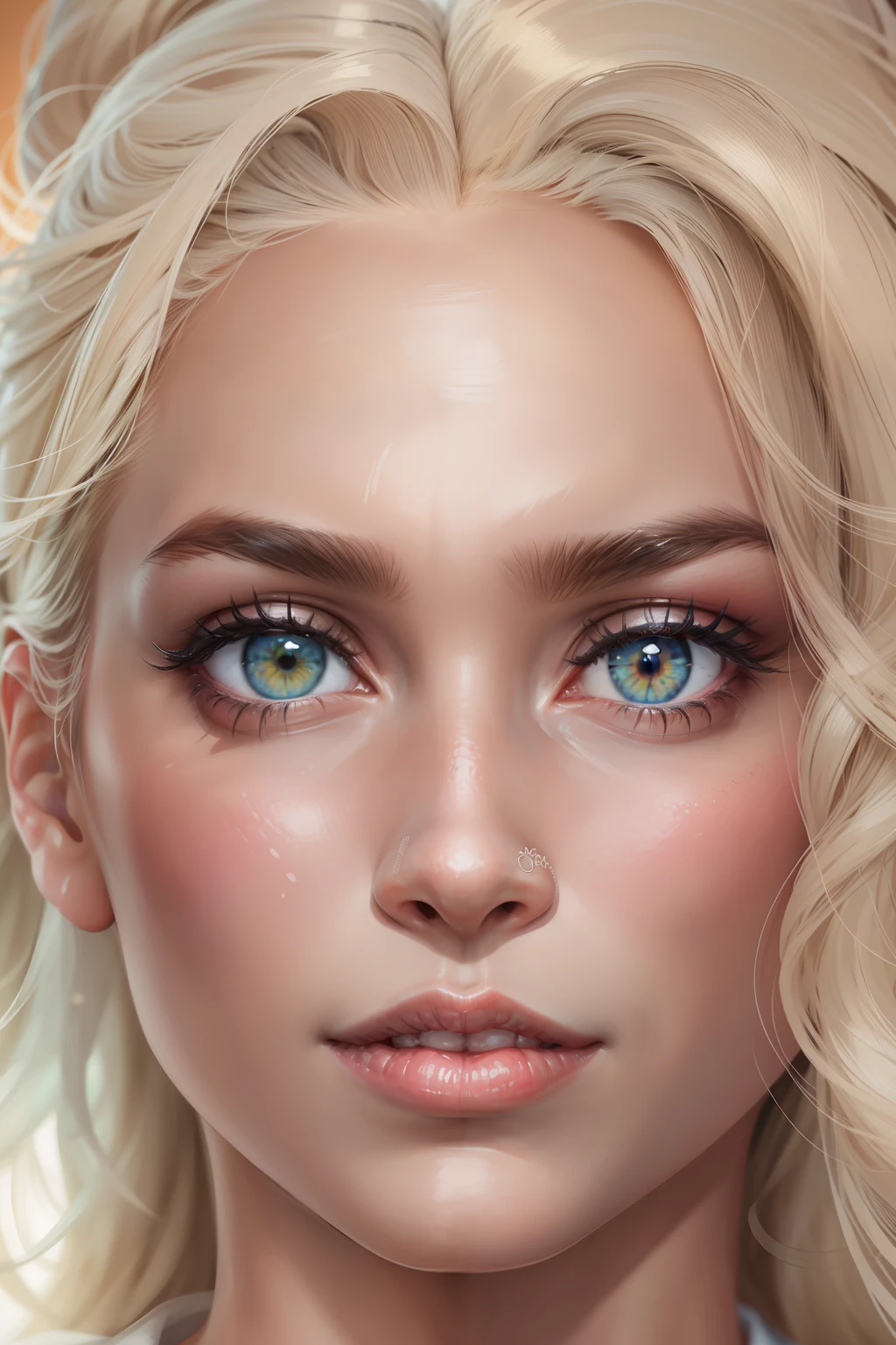 rosto feminino completo, centralizado na pagina, realista, detalhe extremo, (obra-prima), (melhor qualidade), rosto, olhando para o expectador, olhos arregalados, espanto, susto, surpresa, 8k, nas dimensoes 1080 x 1920, loira muito bonita, pele real, olhos azuis, raw