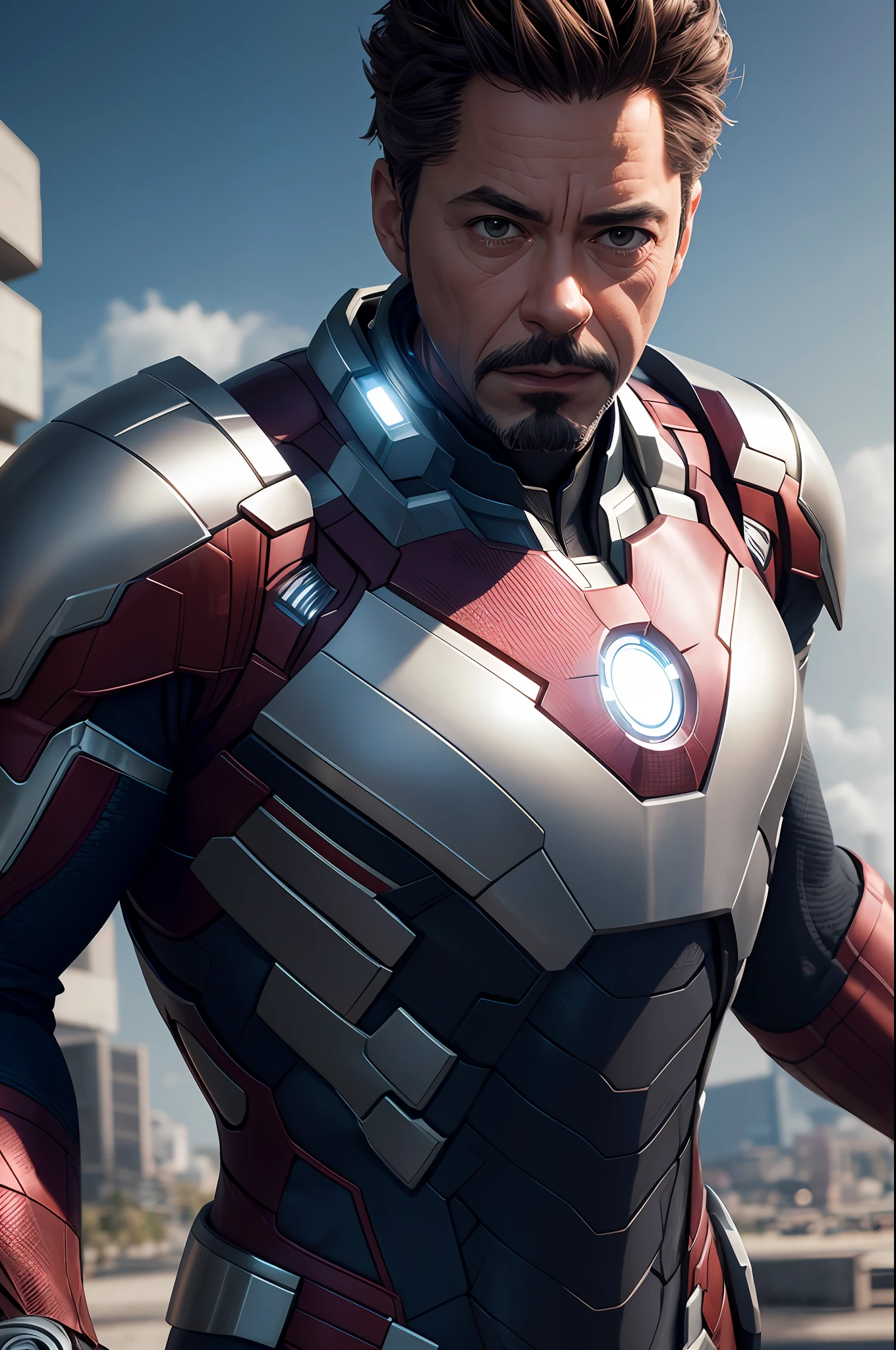 Marvel, Old man Tony Stark, realistically, dynamic lights, old, gray stubble, full shoot, (extremely detailed CG unity 8k wallpaper), trending on ArtStation, trending on CGSociety, High Detail, Sharp focus, dramatic, photorealistic