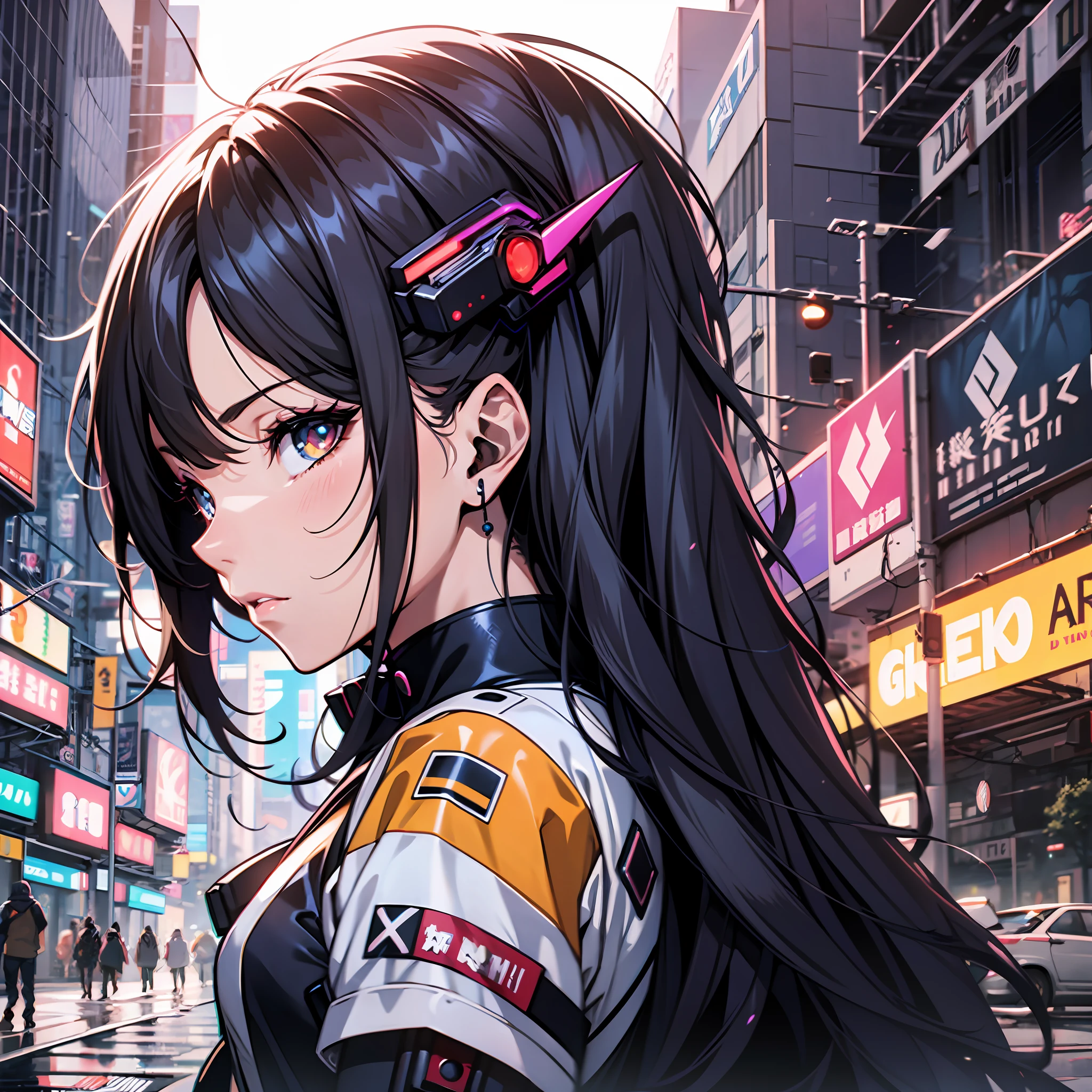 Black anime girl in a city with a street sign in the background, digital cyberpunk anime art, digital anime illustration, cyberpunk anime girl, detailed digital anime art, trending on artstation pixiv, stunning anime face portrait, digital cyberpunk - anime art, detailed portrait of anime girl, digital anime art, beautiful anime portrait, cyberpunk anime art, anime style portrait, anime styled digital art
