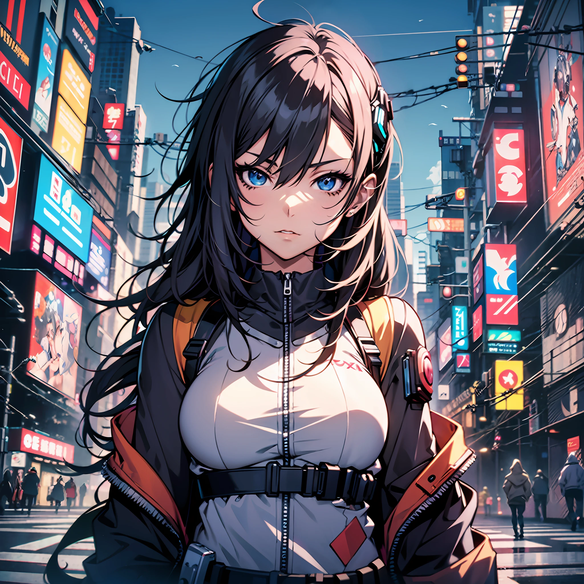 Black anime girl in a city with a street sign in the background, digital cyberpunk anime art, digital anime illustration, cyberpunk anime girl, detailed digital anime art, trending on artstation pixiv, stunning anime face portrait, digital cyberpunk - anime art, detailed portrait of anime girl, digital anime art, beautiful anime portrait, cyberpunk anime art, anime style portrait, anime styled digital art