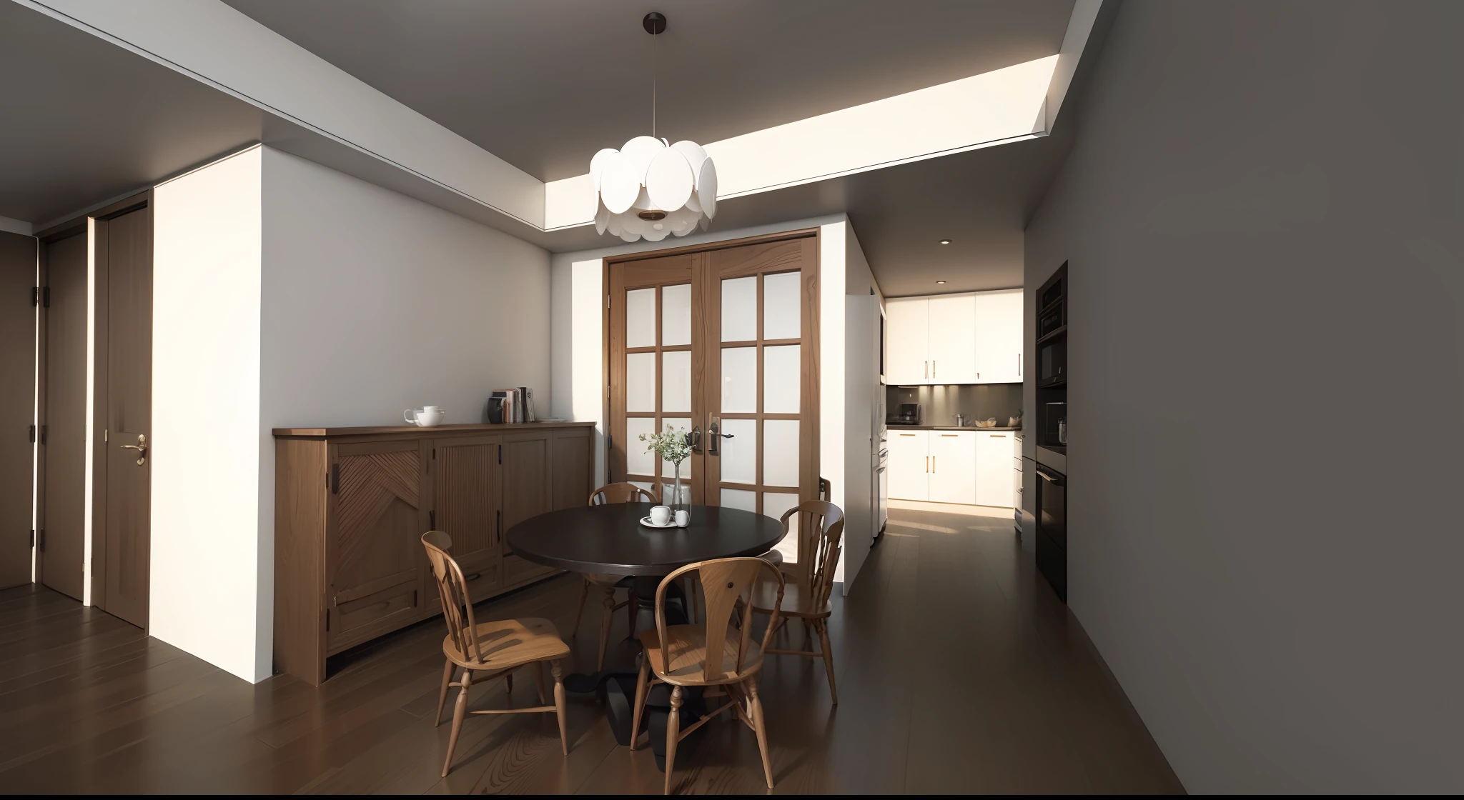 Milk coffee wall wood wood door and cabinet cream style rendering