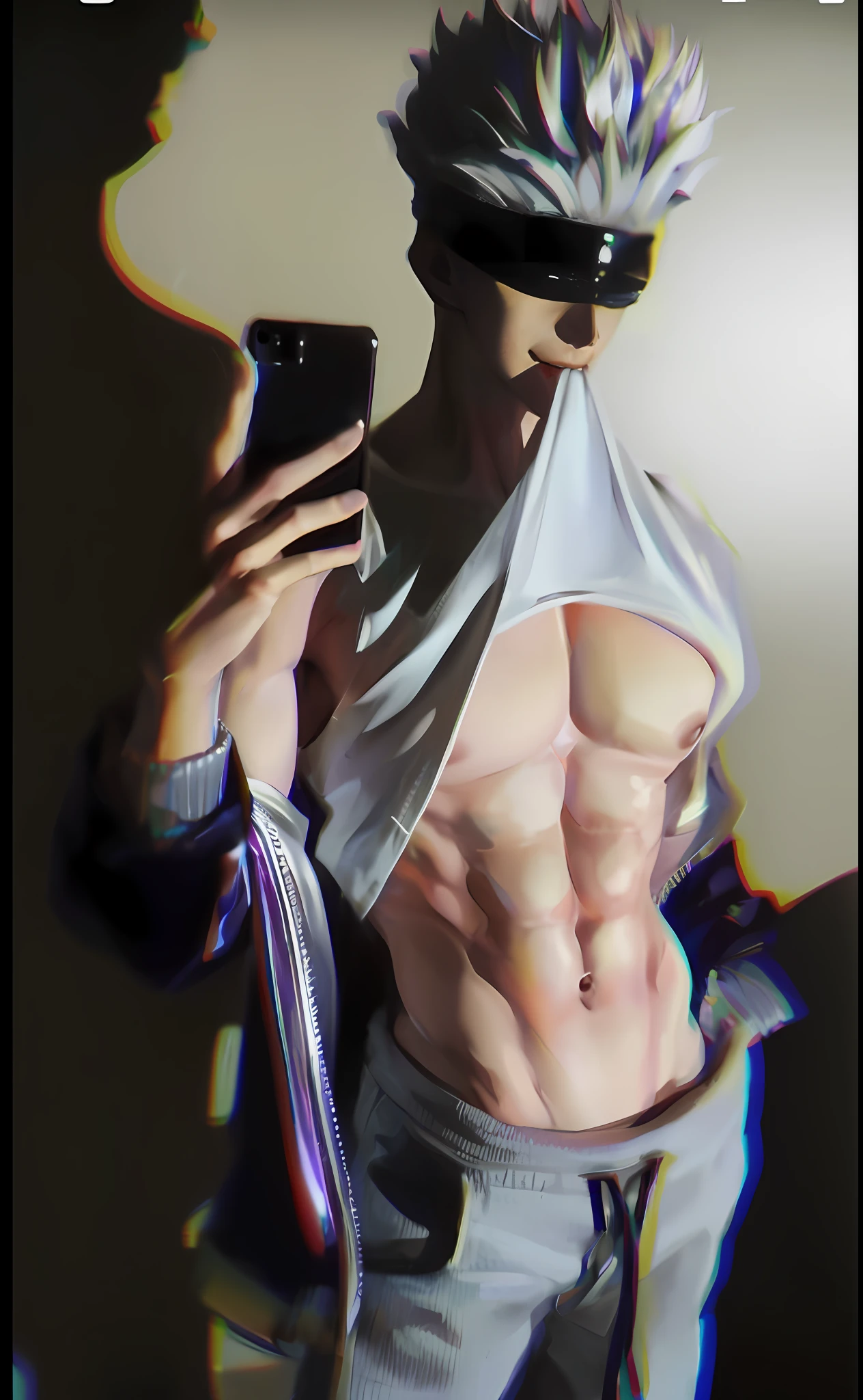 mtu, virile, Masculine face, big breasts enchanting, musculous, ((1人)), tmasterpiece, absurderes, Best quality at best, Complicated details, (shiny skins, shining body, Shiny oily glowing skin, shinny hair, Pale complexion), the sunset, Attractive, ((musculature)), AS-Adult, an Quority, ((Wide open chest)), ((sem blusa)), 耳Nipple Ring, Black pantsuit, Not looking at the view, Not looking at the view, White sea urchin hair, Perfect and detailed face, Perfect and meticulous hands, Vampires,blue color eyes,((MLS)),medium large shoot