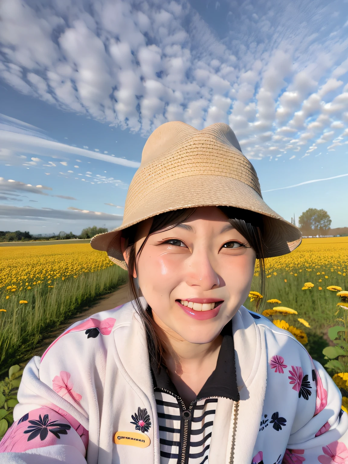 Woman in hat in a flower field