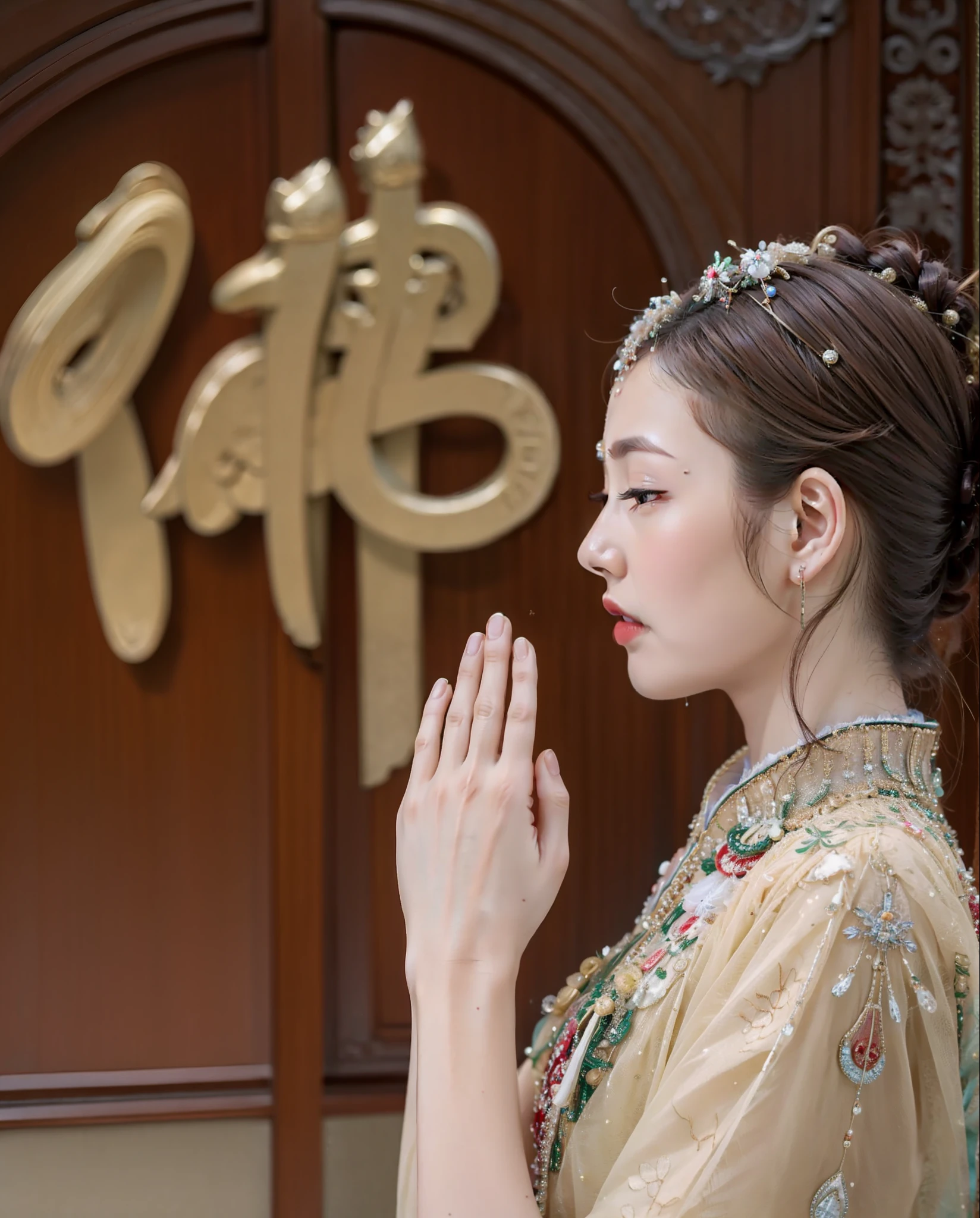 Chinese beautiful woman，Pray at the temple