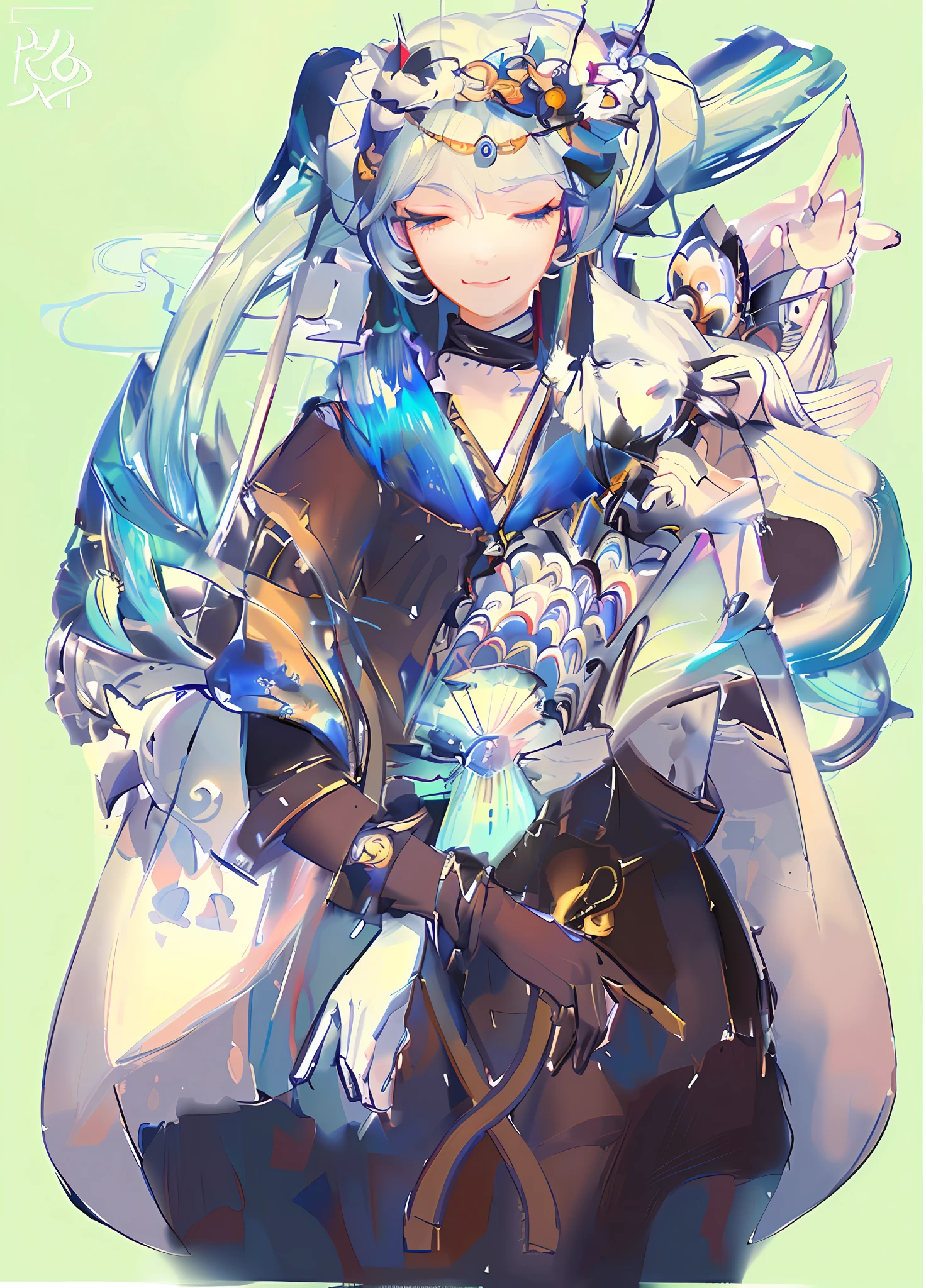 anime girl with a fan and a fan - like bird in her hand, alphonse mucha and rossdraws, onmyoji detailed art, digital art on pixiv, a beautiful artwork illustration, palace ， a girl in hanfu, onmyoji, artwork in the style of guweiz, korean art nouveau anime, pixiv contest winner, by Yuumei,a womanwith tellephone,ruan jia and joao ruas, by Edna Mann, inspired by James Jean, by Hannah Frank, sketch illustration, illustration and sketch, james jean!, james jean art, lisa frank and stephen gammell, inspired by Kitagawa Utamaro, sketchbook, james jean and jenny saville,digital anime illustration, a beautiful artwork illustration, detailed matte fantasy portrait, beautiful line art, great digital art with details, goddess. extremely high detail, 4k detailed digital art, stunning digital illustration, digital fantasy illustration,((Best quality)), ((masterpiece)), (detailed:1.4), 3D, an image of a beautiful female,HDR (High Dynamic Range),Ray Tracing,NVIDIA RTX,Super-Resolution,Unreal 5,Subsurface scattering,PBR Texturing,Post-processing,Anisotropic Filtering,Depth-of-field,Maximum clarity and sharpness,Multi-layered textures,Albedo and Specular maps,Surface shading,Accurate simulation of light-material interaction,Perfect proportions,Octane Render, Two-tone lighting,Wide aperture,Low ISO,White balance,Rule of thirds,8K RAW,
