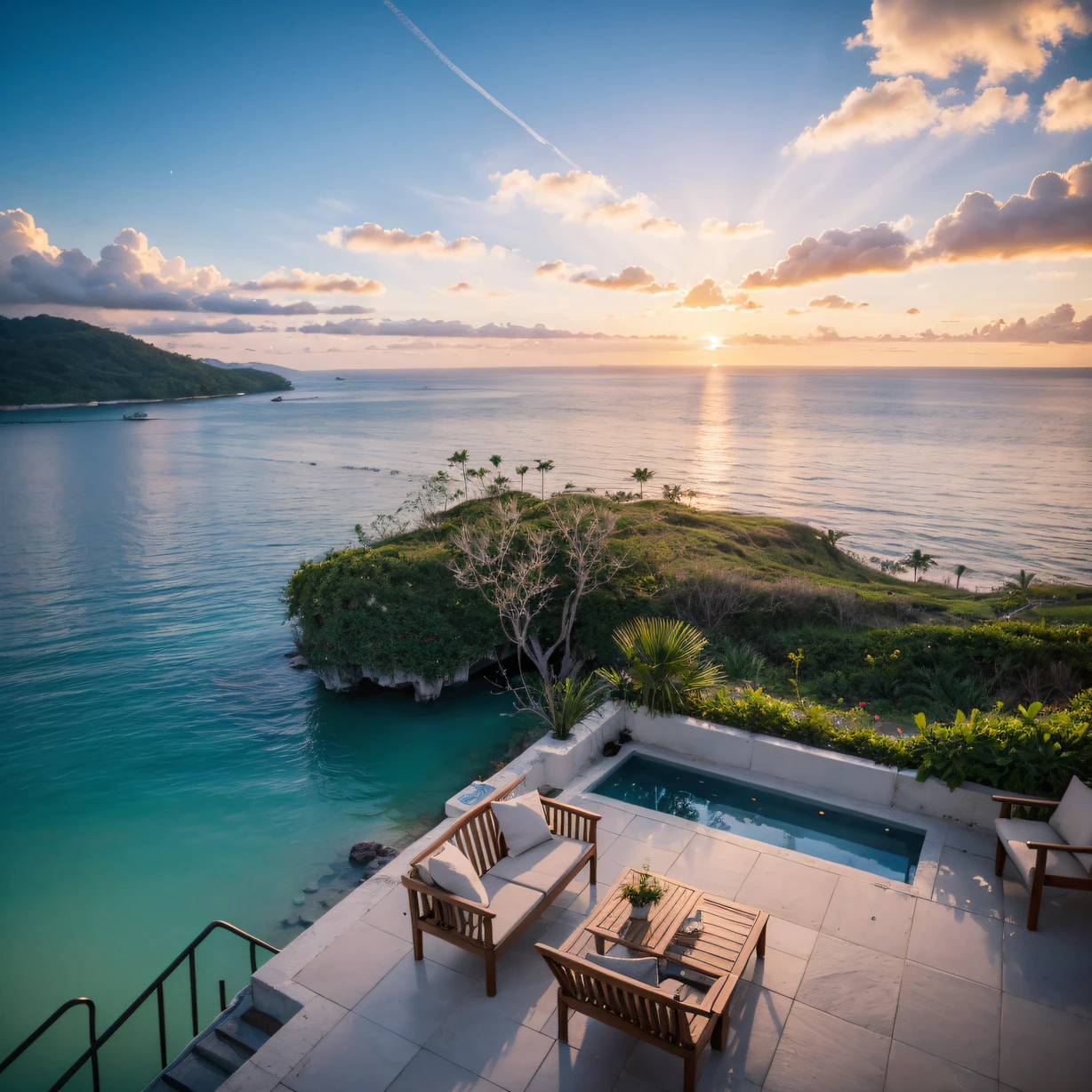 ,masterpiece, best quality,8k, ultra highres,sea island,Palau,the setting sun,Seven Colored Seas