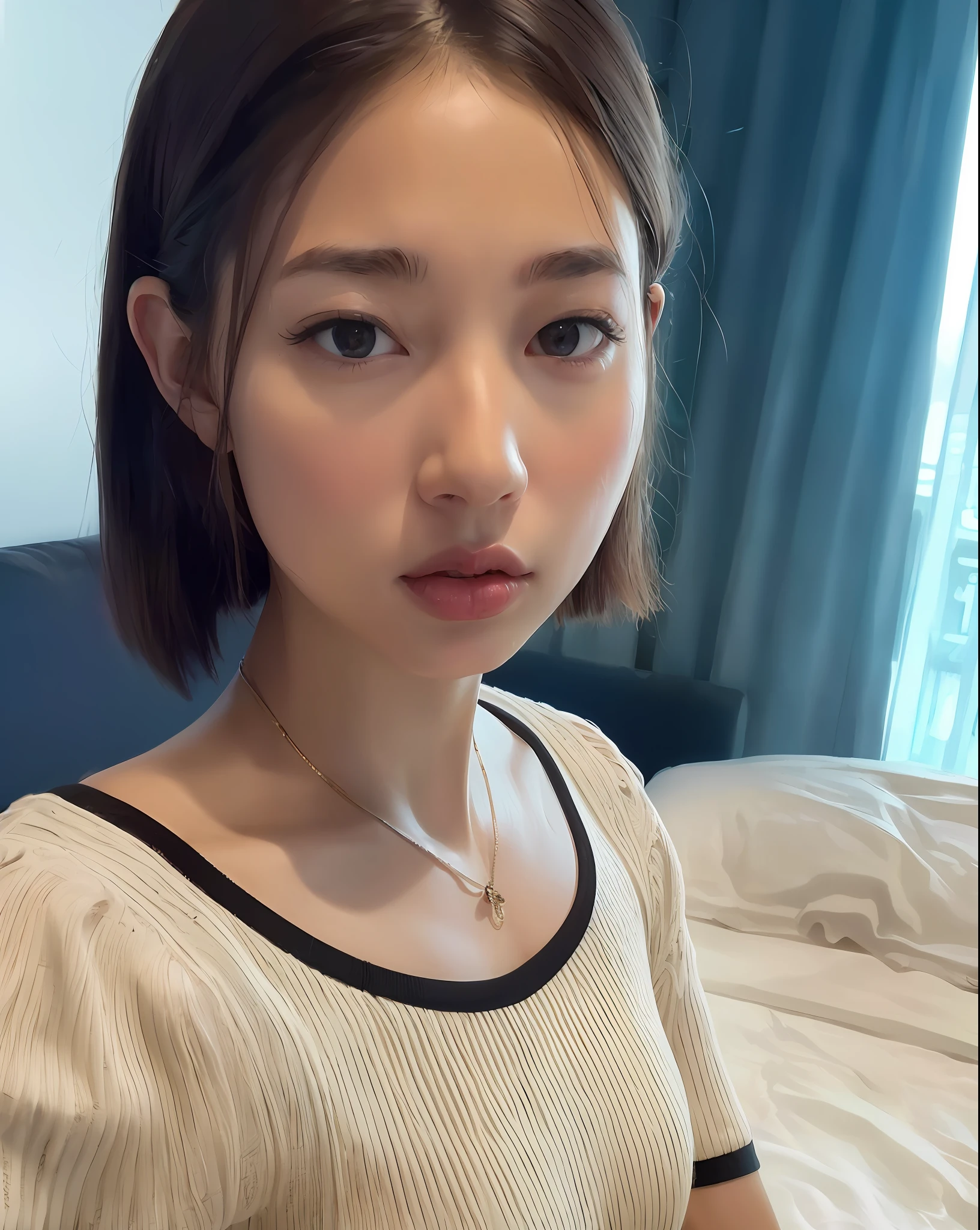 ((Realistic lighting, Best quality, 8K, Masterpiece: 1.3)), Clear focus: 1.2, 1girl, Perfect Figure: 1.4, Slim Abs: 1.1, ((Dark brown hair)), (White crop top: 1.4), (Outdoor, Night: 1.1), City streets, Super fine face, Fine eyes, Double eyelids,