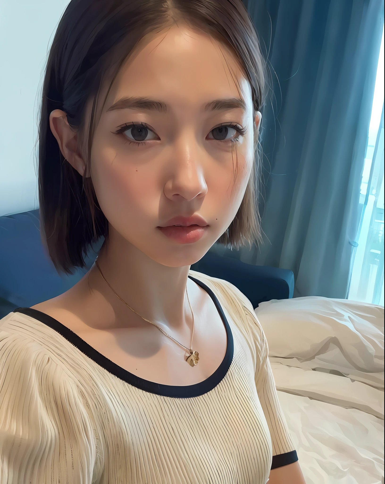 ((Realistic lighting, Best quality, 8K, Masterpiece: 1.3)), Clear focus: 1.2, 1girl, Perfect Figure: 1.4, Slim Abs: 1.1, ((Dark brown hair)), (White crop top: 1.4), (Outdoor, Night: 1.1), City streets, Super fine face, Fine eyes, Double eyelids,