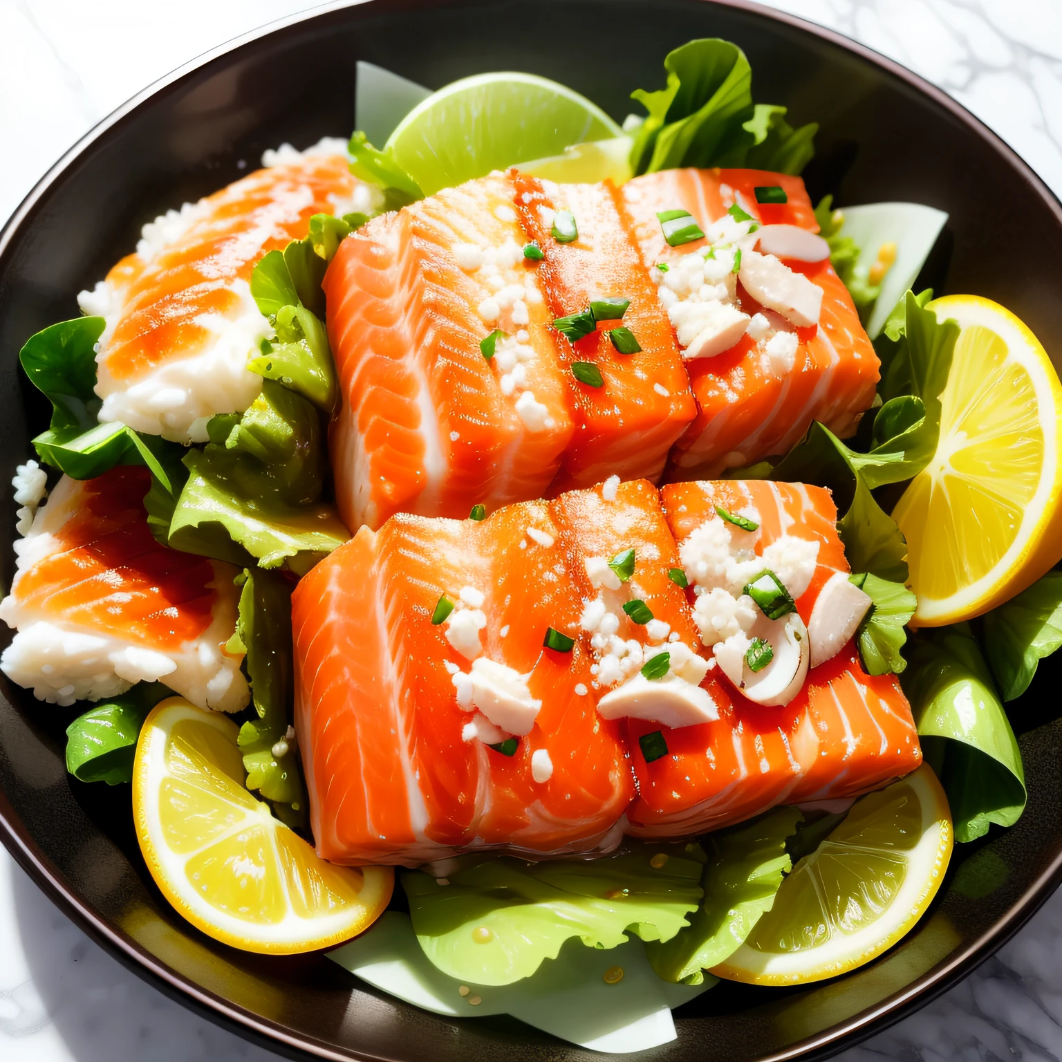 Salad chicken drizzled with olive oil、I served salmon roe on top of it。