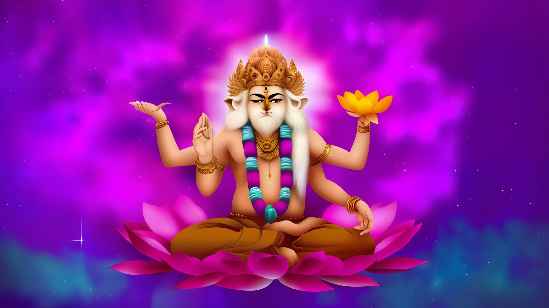a painting of a man sitting on a lotus with a candle in his hand, indian god, wise old indian guru, hindu god, hindu stages of meditation, puṣkaracūḍa, the god emperor of mankind, hinduism, narasimha, god of time and space, god of wealth, hindu aesthetic, divine god