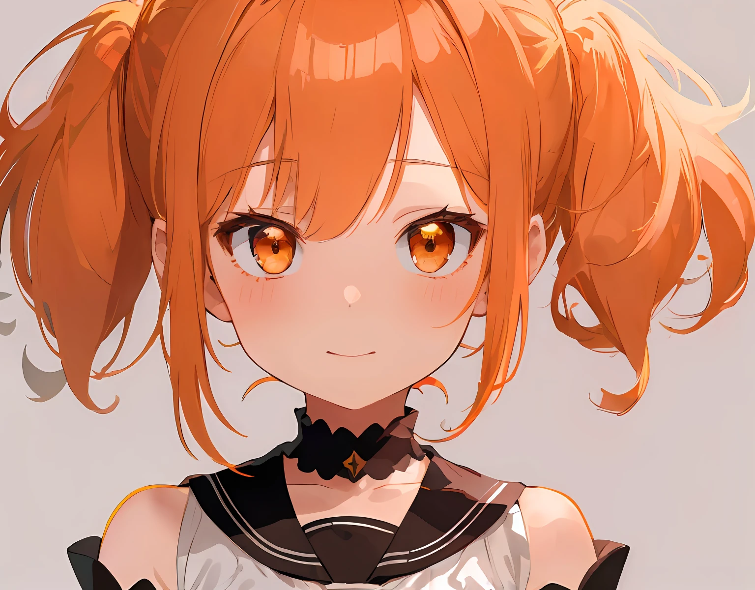 masterpiece, best quality, ultra-detailed, illustration, an extremely delicate and beautiful, cute, 1girl, solo, orange hair, brown eyes, halterneck, collar, detached sleeves, simple background