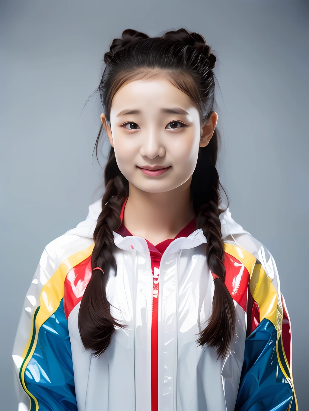 A female high school student，Wearing PVC yellow school uniform