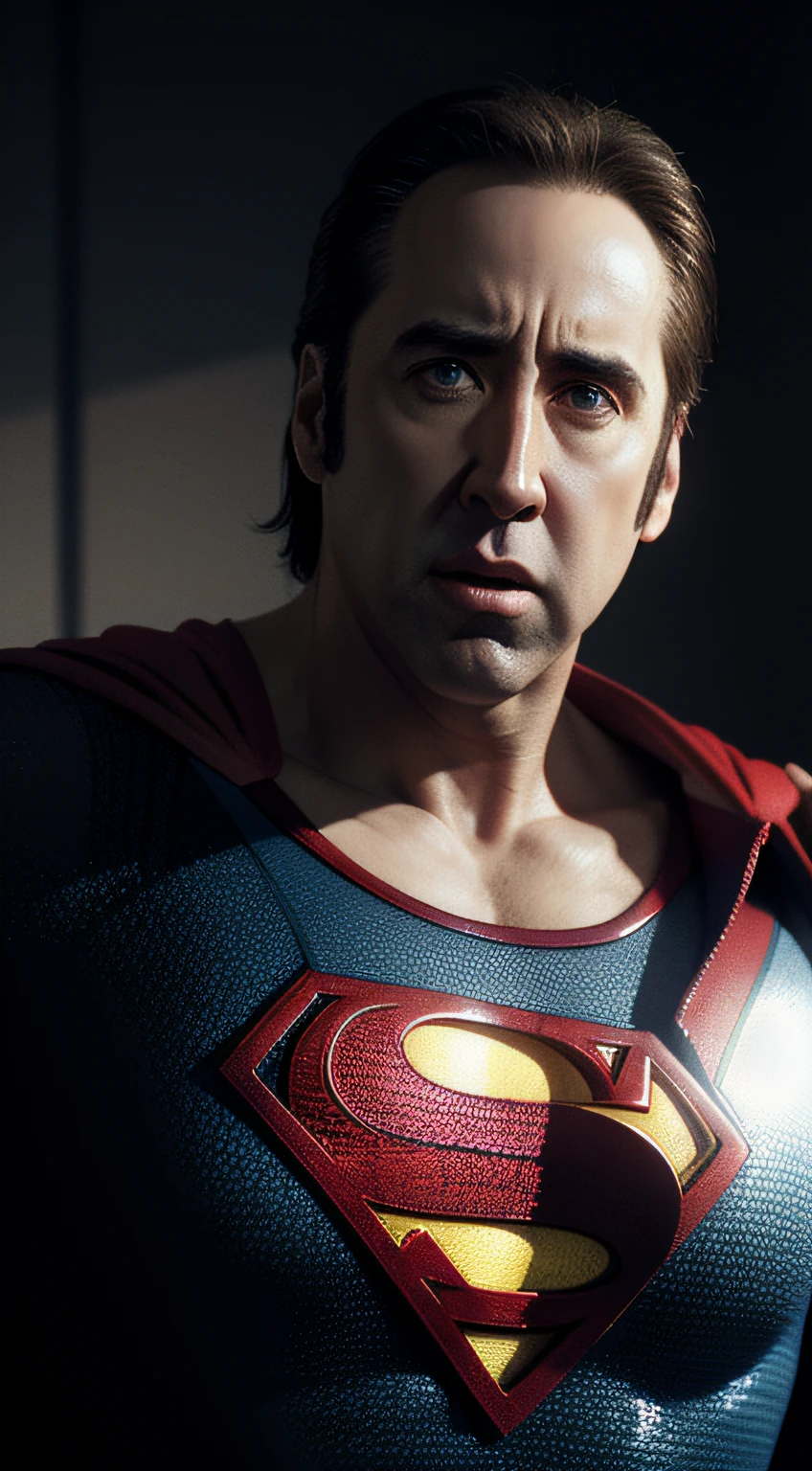 Nicolas Cage is a superman, fotografia, soft-lighting, detalhes suaves, octana, Artstation Trend, ultra alto detalhe, ultra realista, cinemactic, 16k