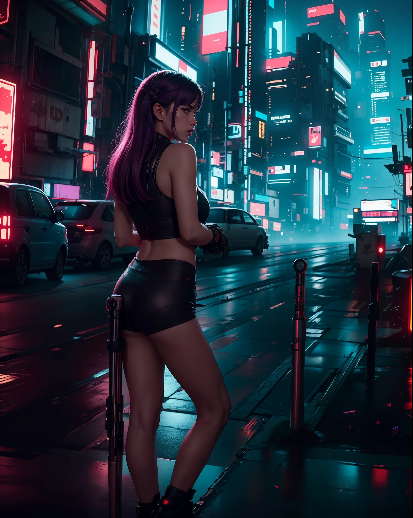 a city cyberpunk, UHD, ultra detailed, violet perple cinematic, highres, 8k