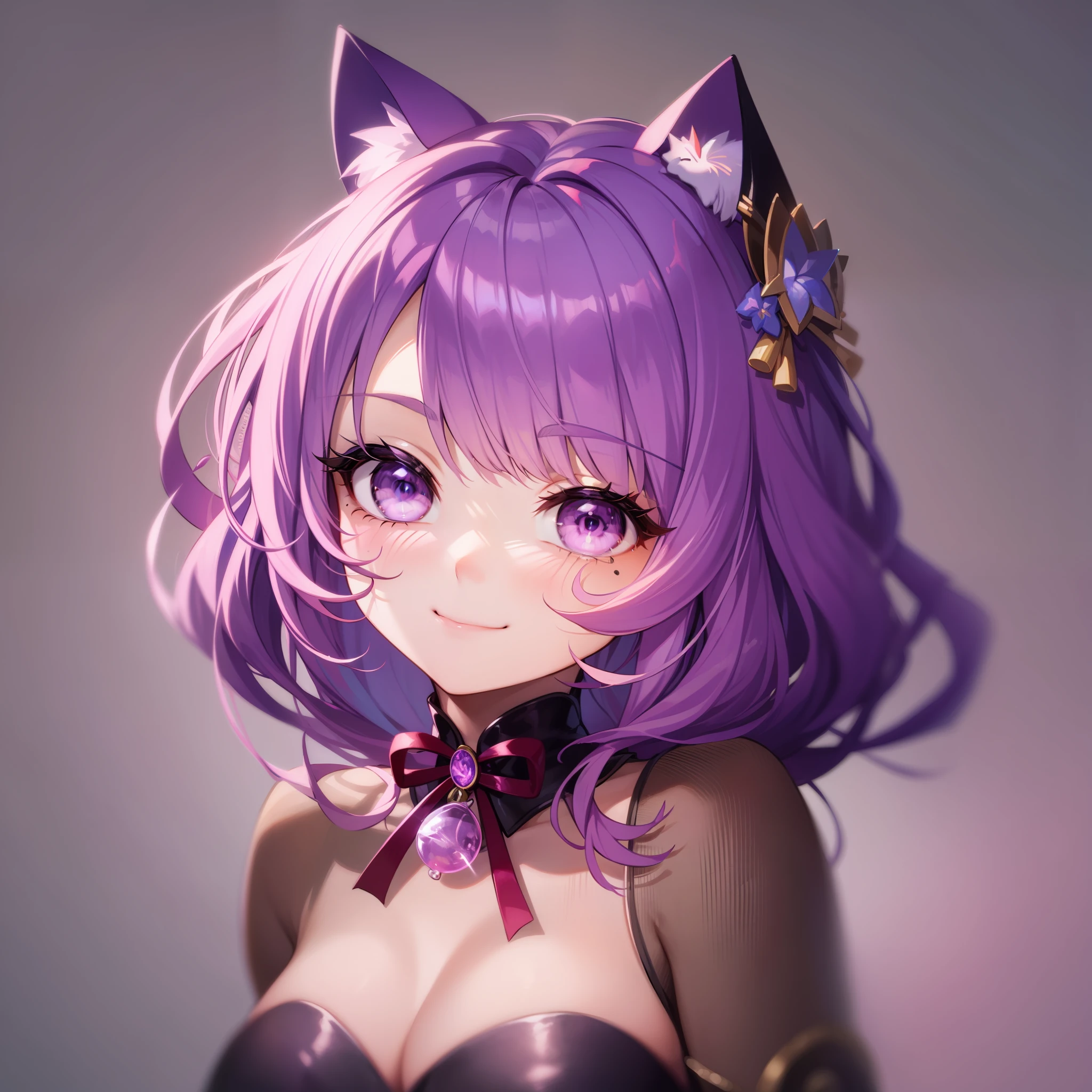 Chibi Cat Character、kawaii、bright pink hair、Fancy backgrounds、a smile、piece、