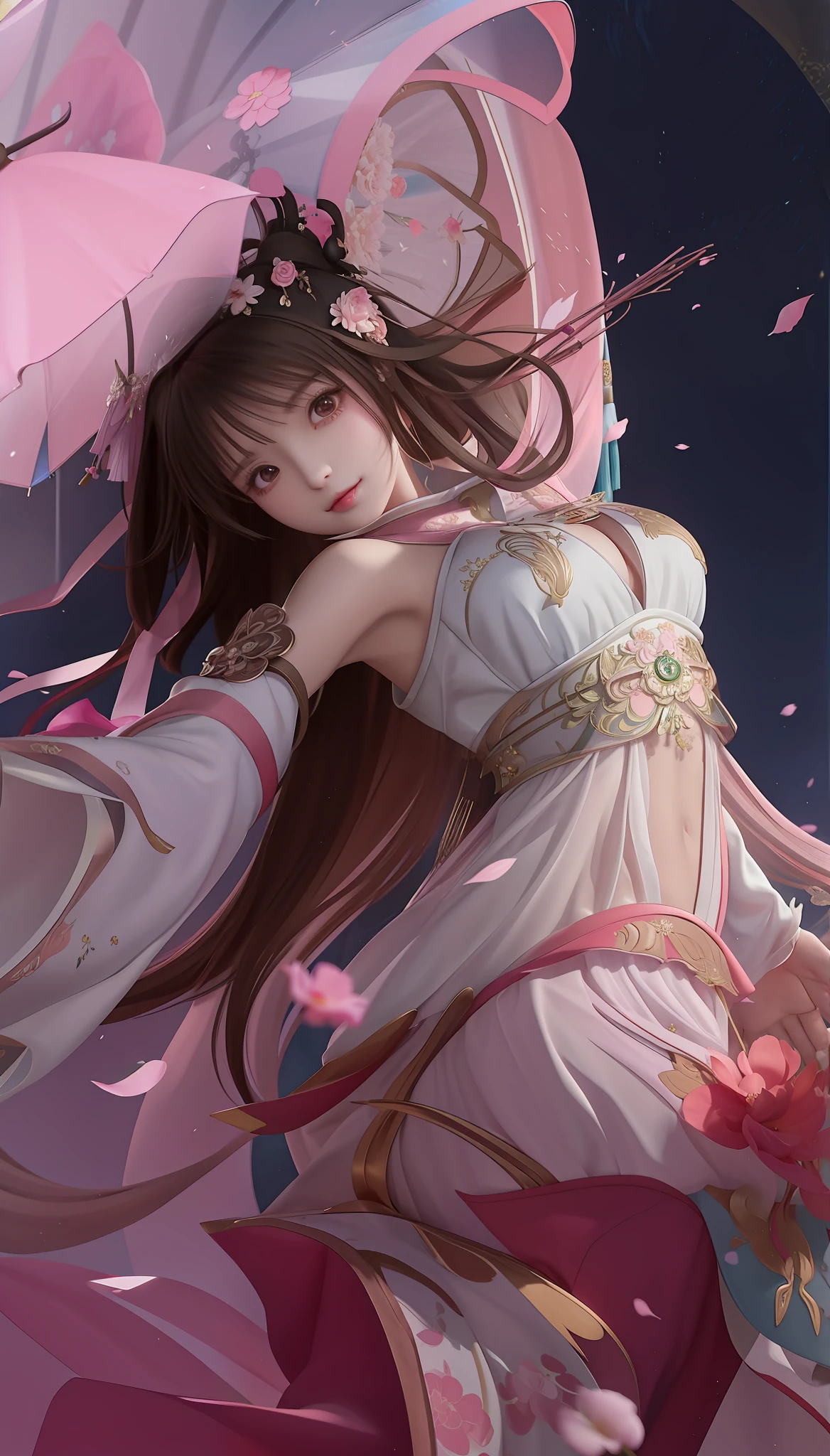 Anime girl wearing pink dress,Pink umbrella, Palace , A girl in Hanfu, a beautiful fantasy empress, author:Chen Lin, by Yang J, By Leng Mei, By Li Song, 🌺 CGSesociety, Guviz, author:Lin Liang, author:Fan Qi, trending on cgstation, author:Zhou Fang, Guviz-style artwork