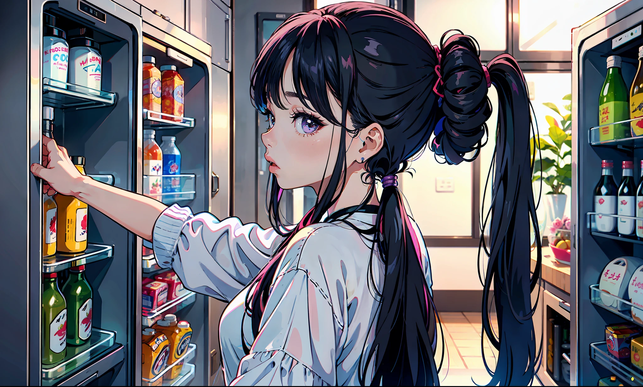 a close up of a woman with long hair standing in front of a refrigerator, blackpink jennie, jossi of blackpink, straight hairstyle, with long hair, portrait of jossi of blackpink, violet long hair, gongbi, sha xi, pigtails hairstyle, jaeyeon nam, taejune kim, the hime cut, roseanne park of blackpink